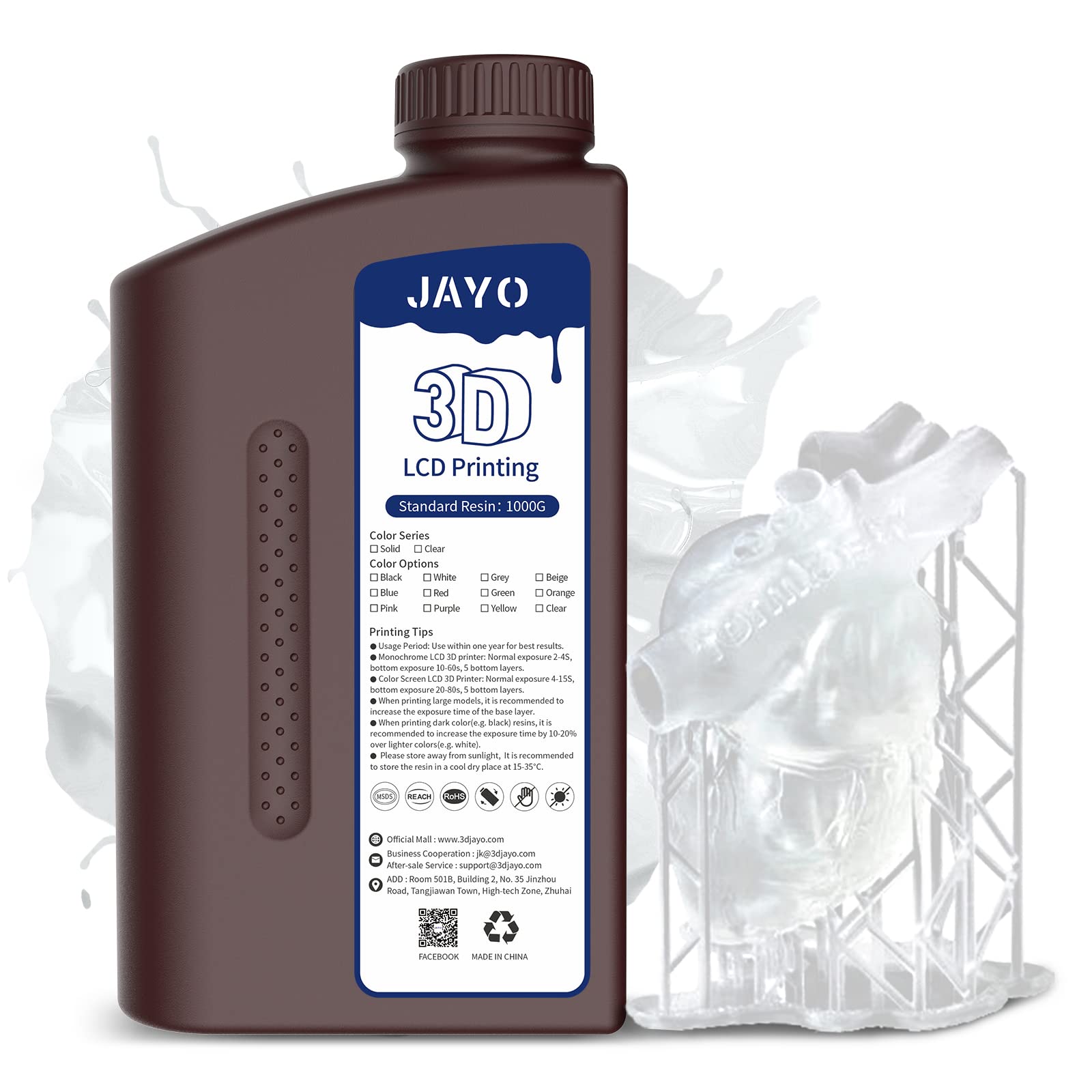 JAYO3D Printer Resin 1000g Clear Standard 405nm Rapid UV Resin Fast-Curing Photopolymer Resin for 2K 4K 6K 8K LCD/DLP/SLA 3D Printer, Liquid 3D Printing Materials
