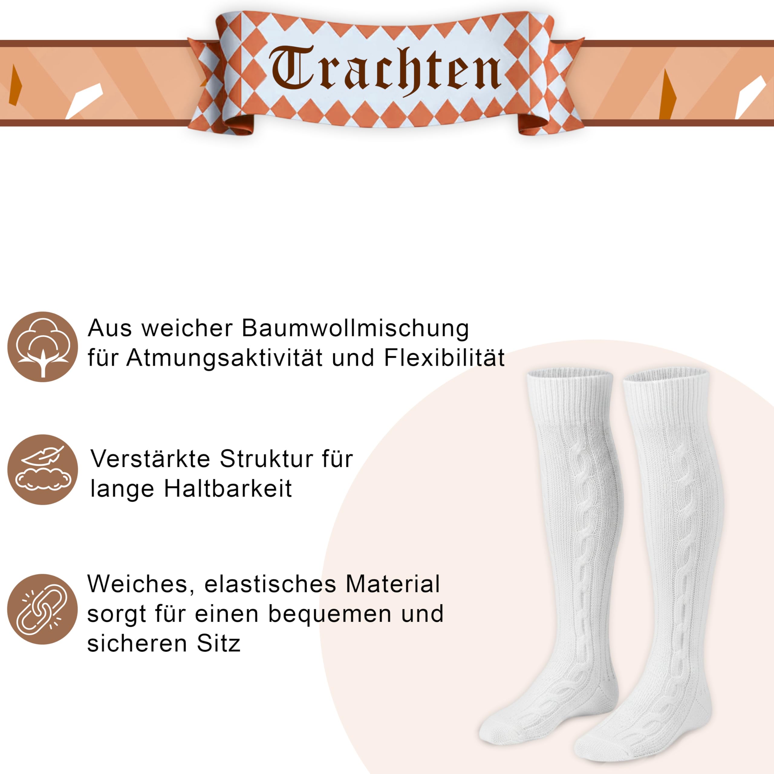German Wear Trachtenstümpfe Lange Trachtensocken Strümpfe Socken 70cm