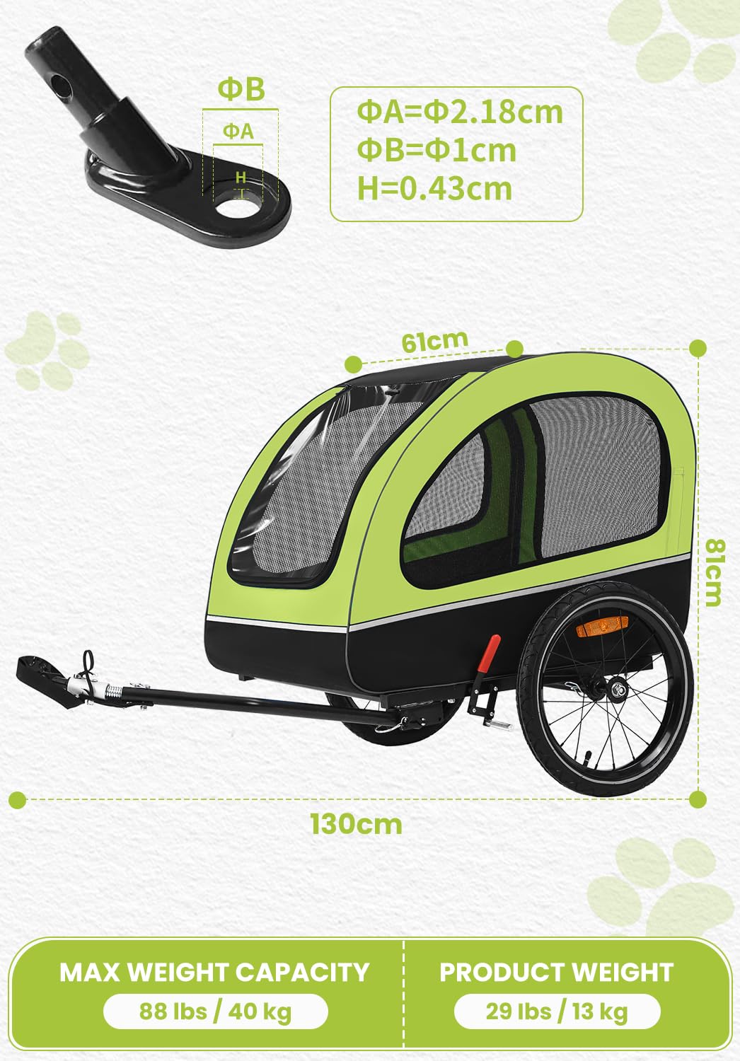 Sepnine Carrito para Perros, Remolque Bici Perro,Remolque de Bicicleta para Perros pequeños y medianos de Menos de 40 kg