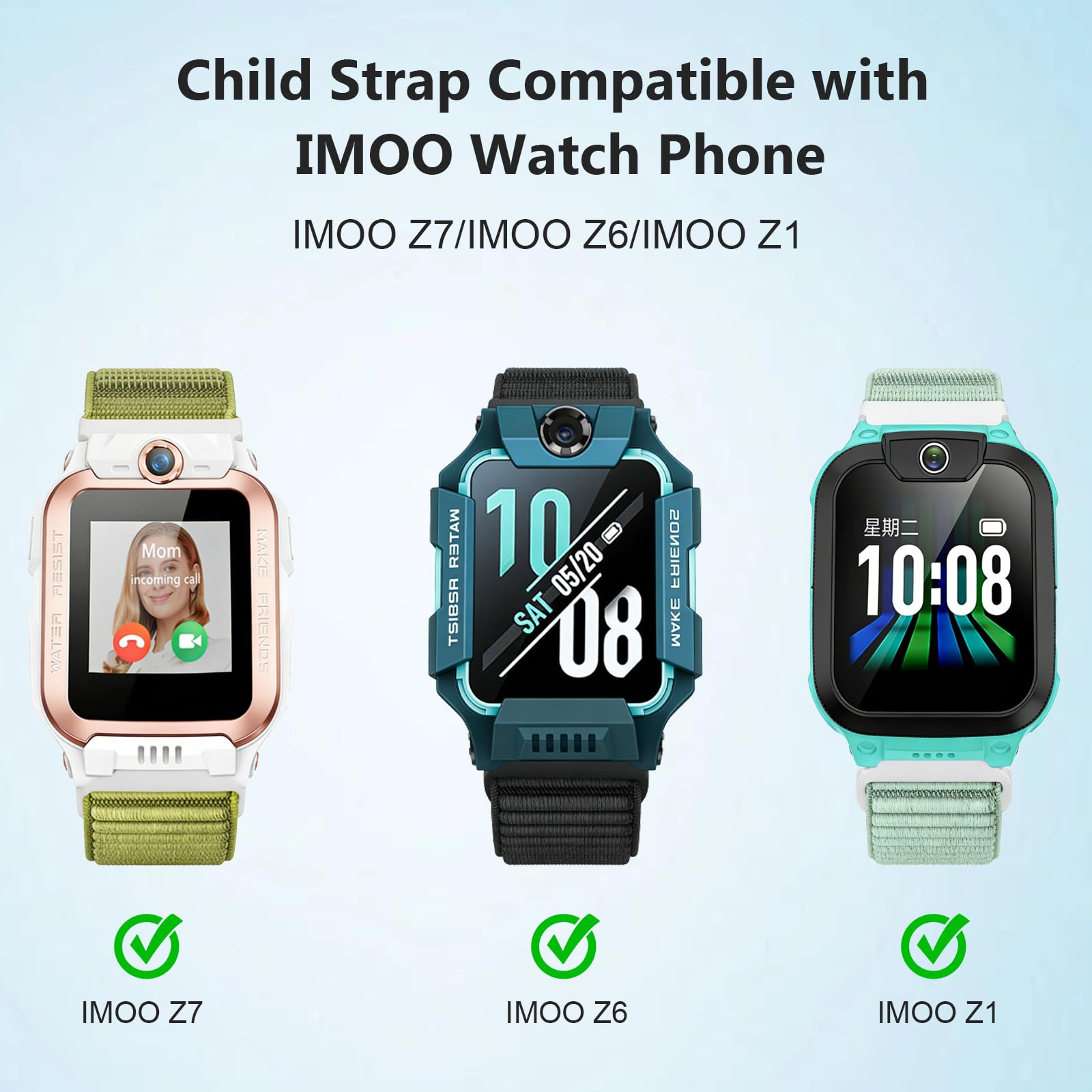 Bransoletka kompatybilna z telefonem Imoo Z7/Z6/Z1, pleciona, nylonowa, z zapięciem na rzepy, do smartwatcha imoo Z7/Z6/Z1, zapasowa, dla chłopców i dziewczynek, 3 sztuki