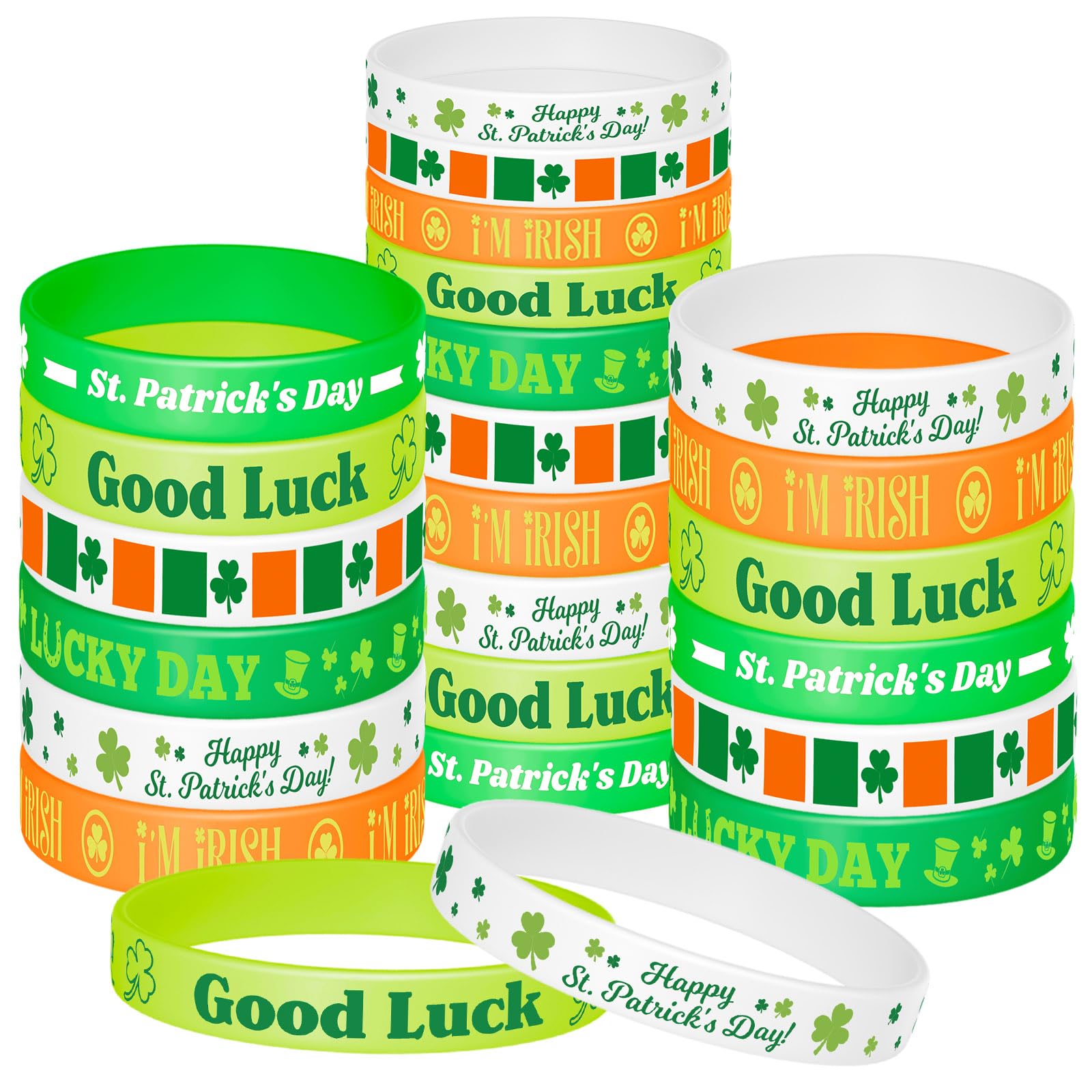 NEBURORA 48 Pcs St. Patrick's Day Silicone Bracelets Green Lucky Shamrock Rubber Wristbands for St Patricks Day Accessories Party Decoration Favors