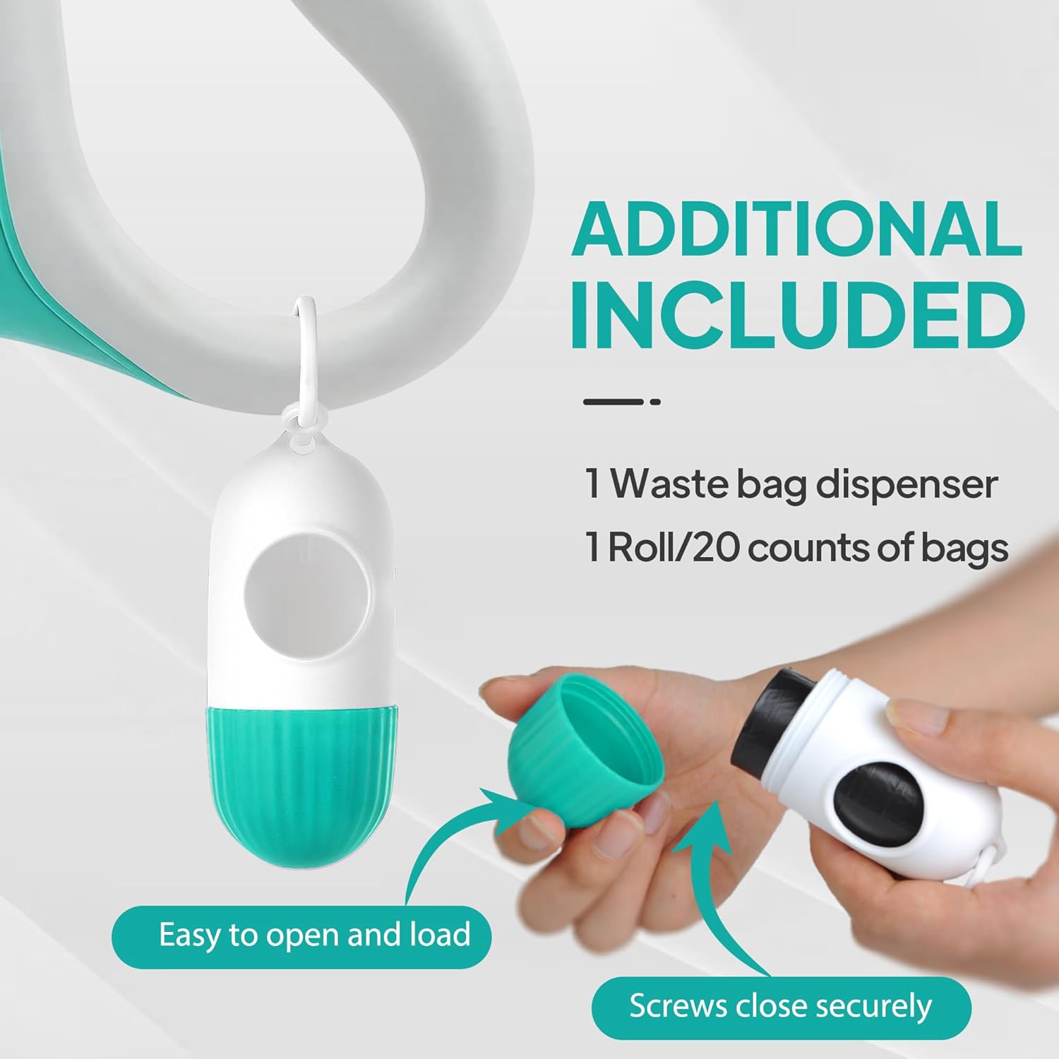 PetiFine Retractable Dog Leash with Dispenser and Poop Bags,30 FT Heavy Duty Dog Walking Leash for Medium/Large Dogs up to 110 lbs, 360° Tangle-Free Long Retract Dog Lead, One-Hand Brake, Teal