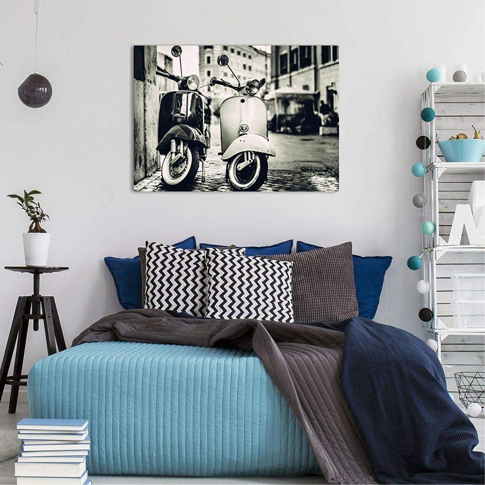 Quadri L&C ITALIA Vespa Vintage 3 - Quadro Moderno Soggiorno Salotto Cucina Camera Ufficio 70 x 50 Stampa su Tela Canvas da Parete Bianco Nero