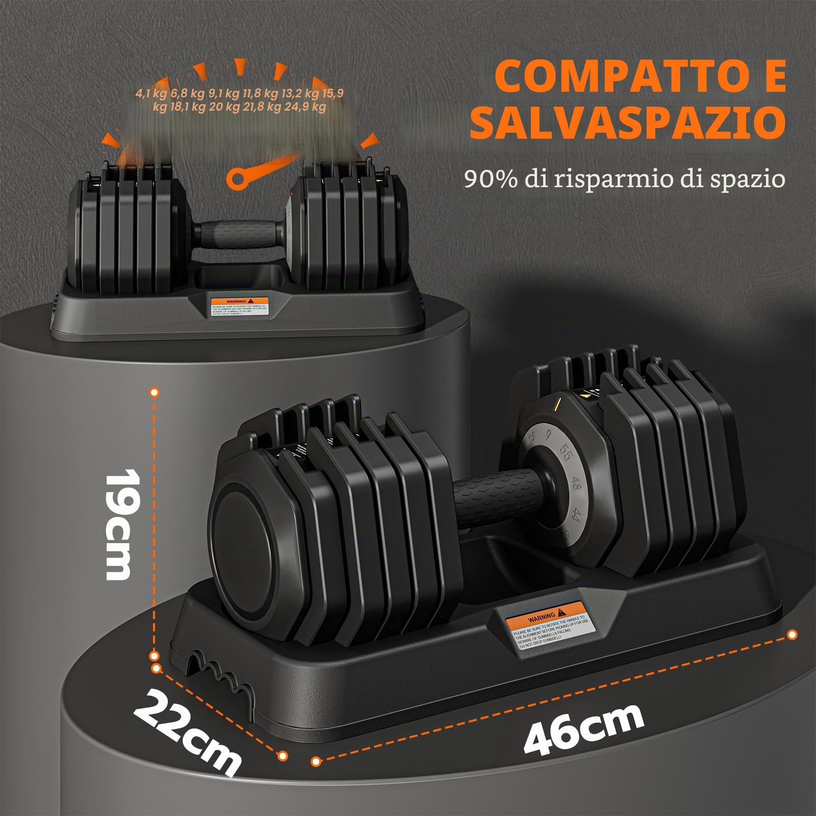 Dripex Manubri regolabili, set di manubri con impugnatura antiscivolo, dischi regolabili e vassoio di appoggio, disponibile singolarmente o in coppia