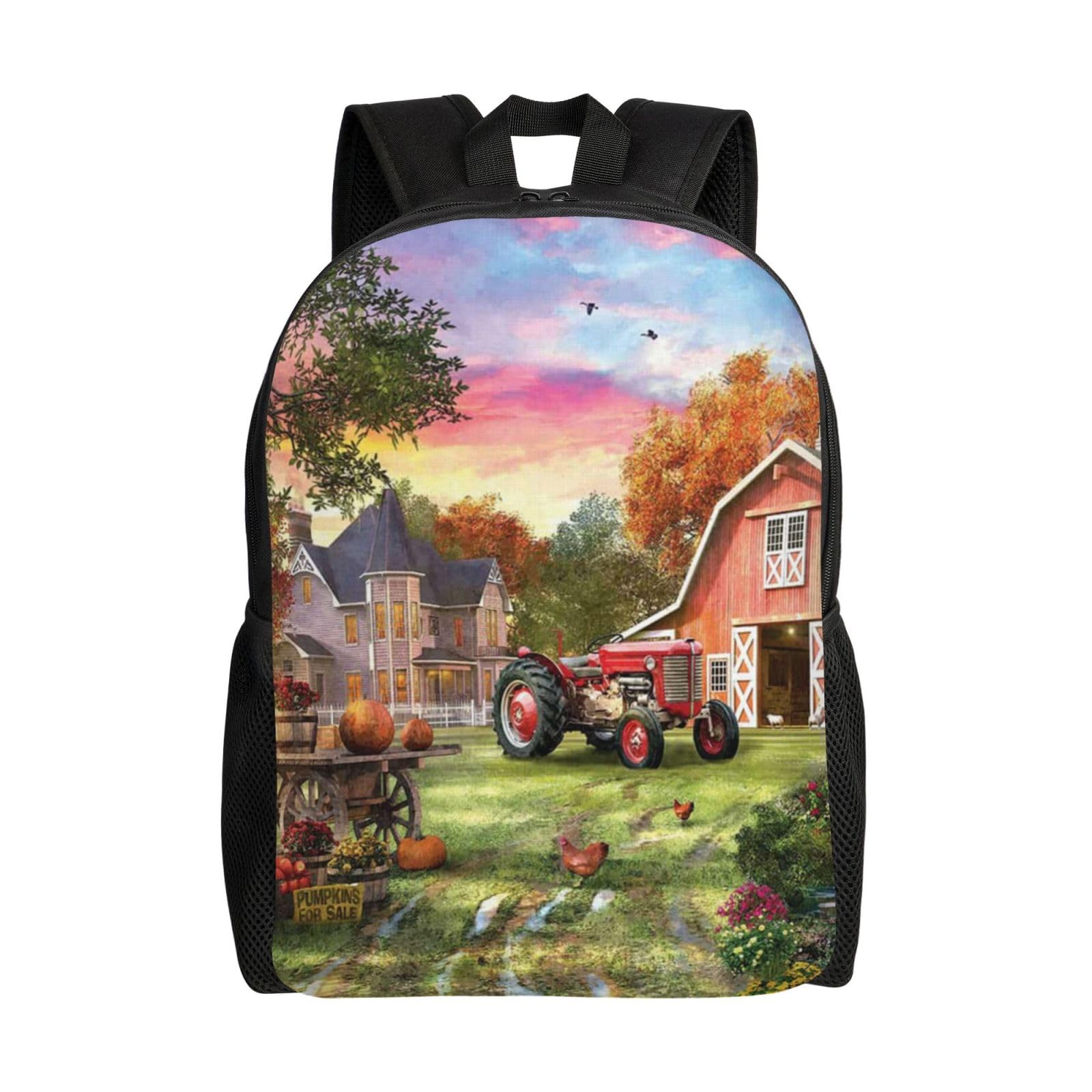 Sac à dos imperméable et léger noir avec imprimé coucher de soleil décontracté - 8