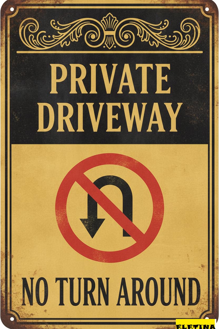 Private Driveway No Turn Around Aluminum Caution Warning Sign Outdoor Street Driveway Yard Road 8x12in