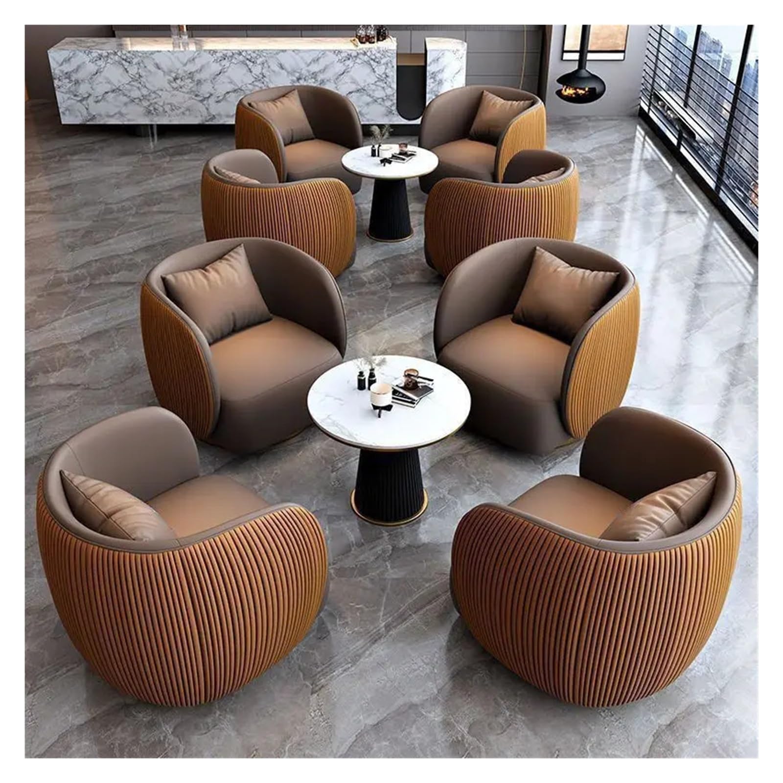 Generico Sofá nórdico for negociación de Oficina, recepción de Hotel, salón de Belleza, área de Descanso, luz de Ocio, sofá Individual de Lujo, Muebles de Sala de Estar(Brown-Orange Embossi)