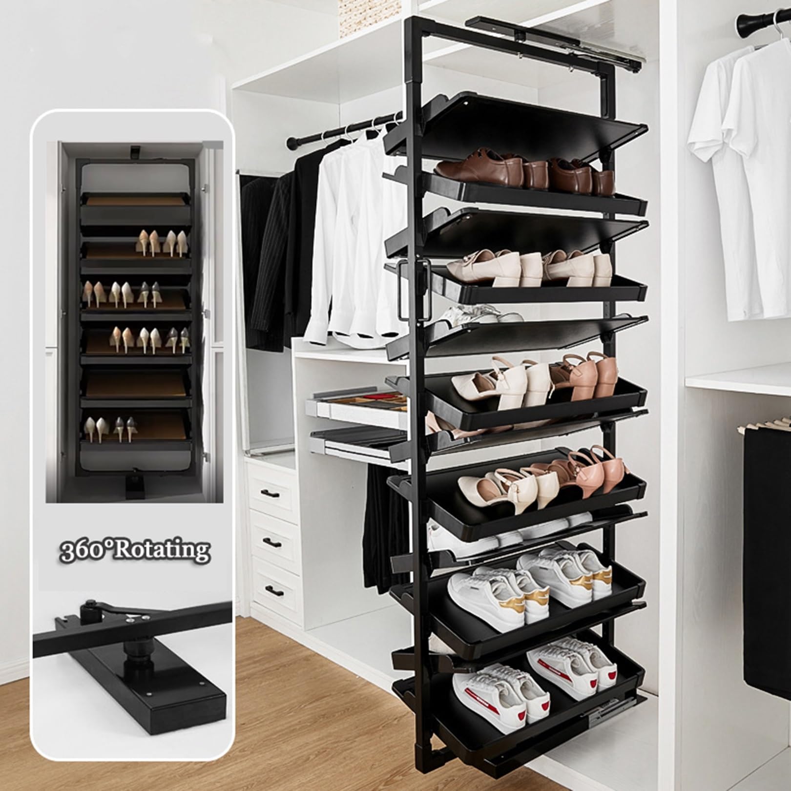 Uneviesyka Scarpiera espandibile, scarpiera a 2 ripiani per armadio, impilabile, regolabile, in metallo, organizer per scarpe, piccola scarpiera per ingresso della porta d'ingresso, ingresso (nero