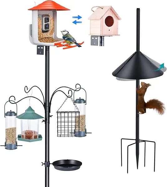 Bird Feeder Pole 92 Inch True Heavy Duty Birdhouse Pole with Squirrel Proof Baffle for Outdoor, Adjustable Bird Feeder Stand with 4 Shepherds Hook Mental Tray for Garden Attracting Wild Birds