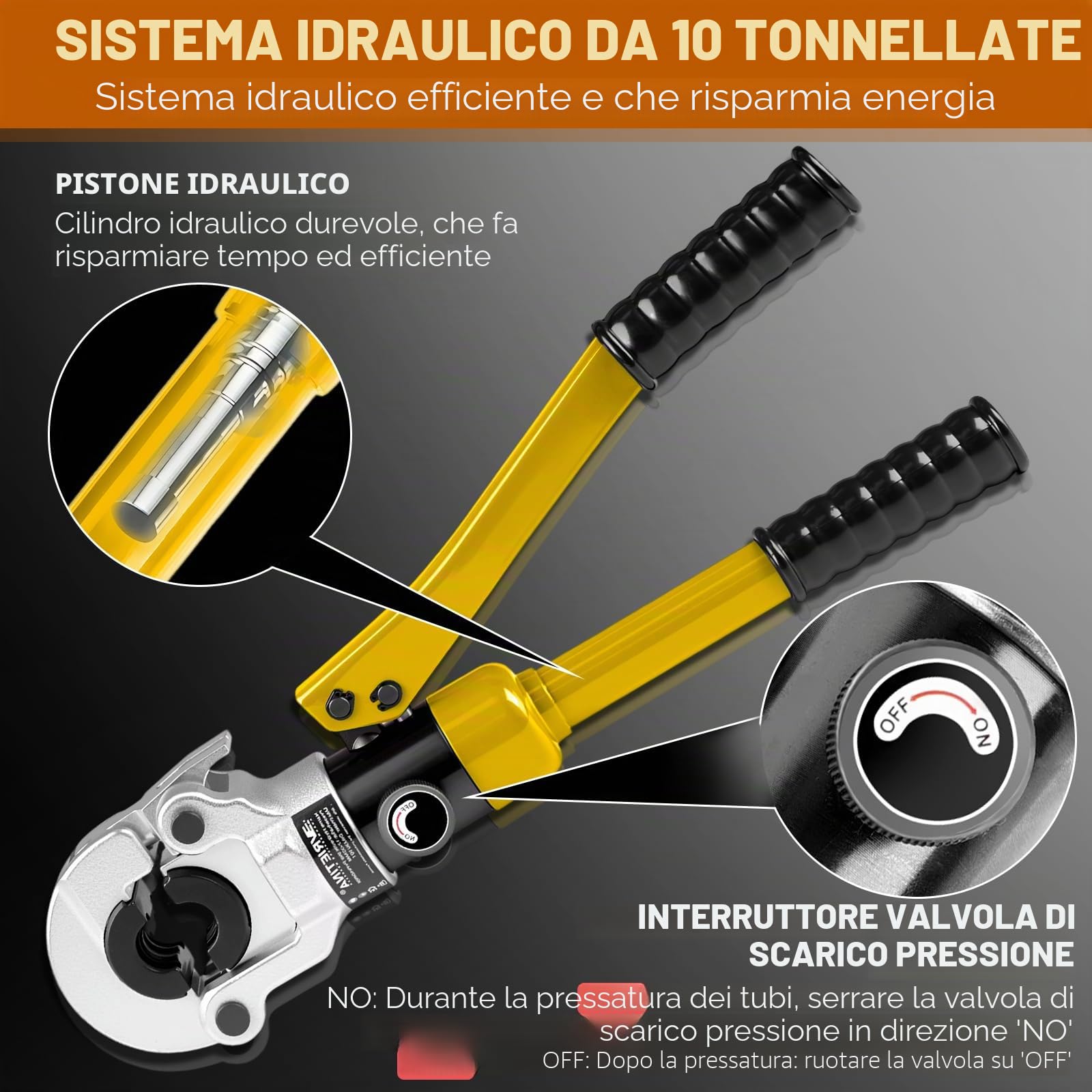Pinza crimpatrice idraulica con tagliatubi e sbavatrici, strumento idraulico Ø12-28 mm, crimpatrice per tubi in rame con stampo ad alta durezza per rame da 12, 15, 18, 22, 28 mm e PEX-AL-PEX 16, 20
