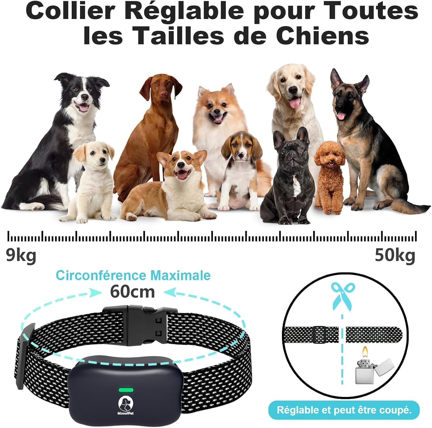MIMOFPET Clôture Électronique pour Chien,8M à 1050M Ajustable Clôture pour Chien,Résistant à L’Eau Collier de Dressage pour Chiens de Moyennes et Grandes
