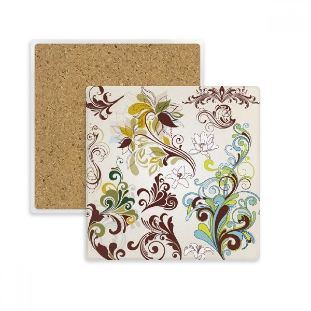 Coaster carré en pierre pour tasse et boissons avec motif fleurs art coloré