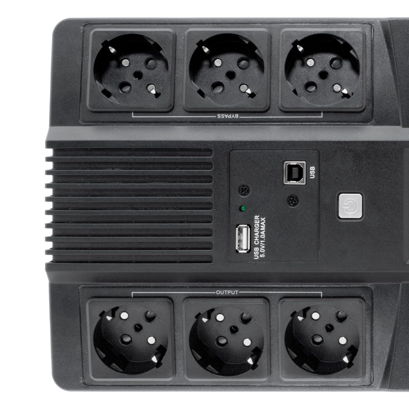 CoolBox SCUDO3 SAI 800VA Sistema de Alimentación Ininterrumpida UPS 800A/480W con Pantalla LCD, 8 Minutos de Autonomía, 6 Tomas Schuko 1 Puerto USB, 2 Puertos RJ-45 (In & out), Software de Control