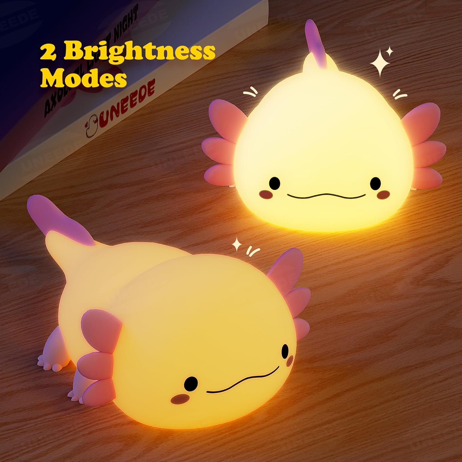 UNEEDE Axolotl Night Light for Kids, Animal Silicone Nursery Night Lamp, Rechargeable Table Lamp Bedside Lamp, Cute Room Decor Night Light for Bedroom Living Room Dining Desk Decor Gift Kawaii Toys
