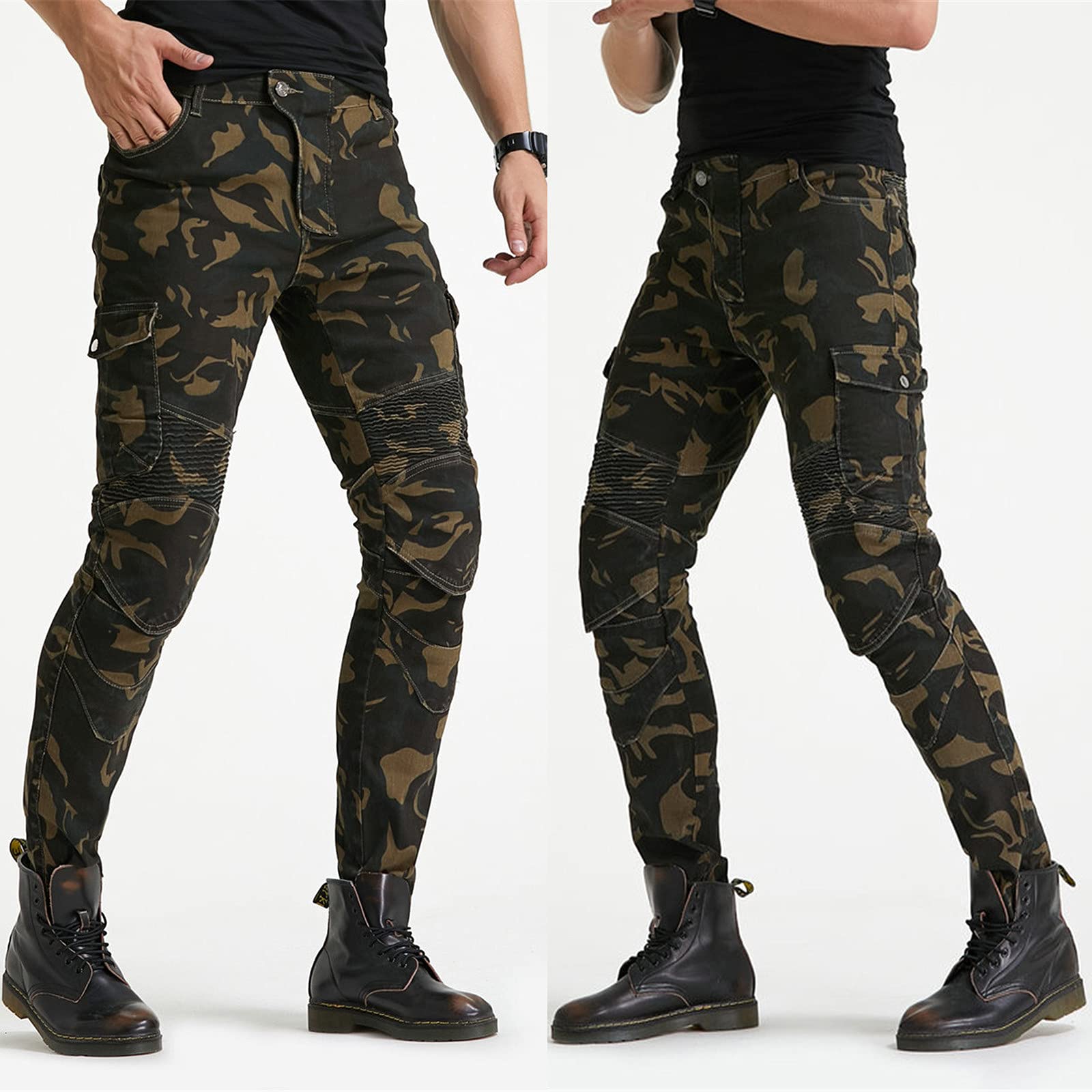 Pantaloni Da Moto Da Uomo,Moto Biker Pantaloni Impermeabili Rinforzato Protezione Armature Motorcycle Pants Da Ciclismo,mimetico Cargo Pantaloni Da Corsa (A,XL)