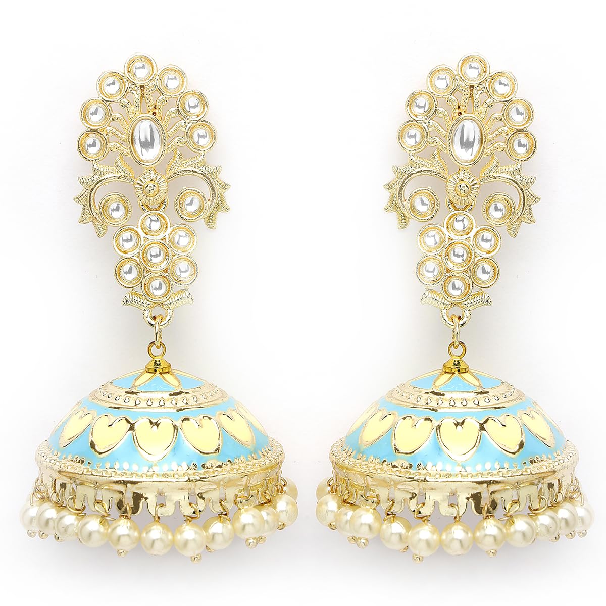 Karatcart Gold Plated Light Blue Meena Kundan Flat Jhumki Earrings for Women (B0CQTKT3KZ) Amazon Price History, Amazon Price Tracker