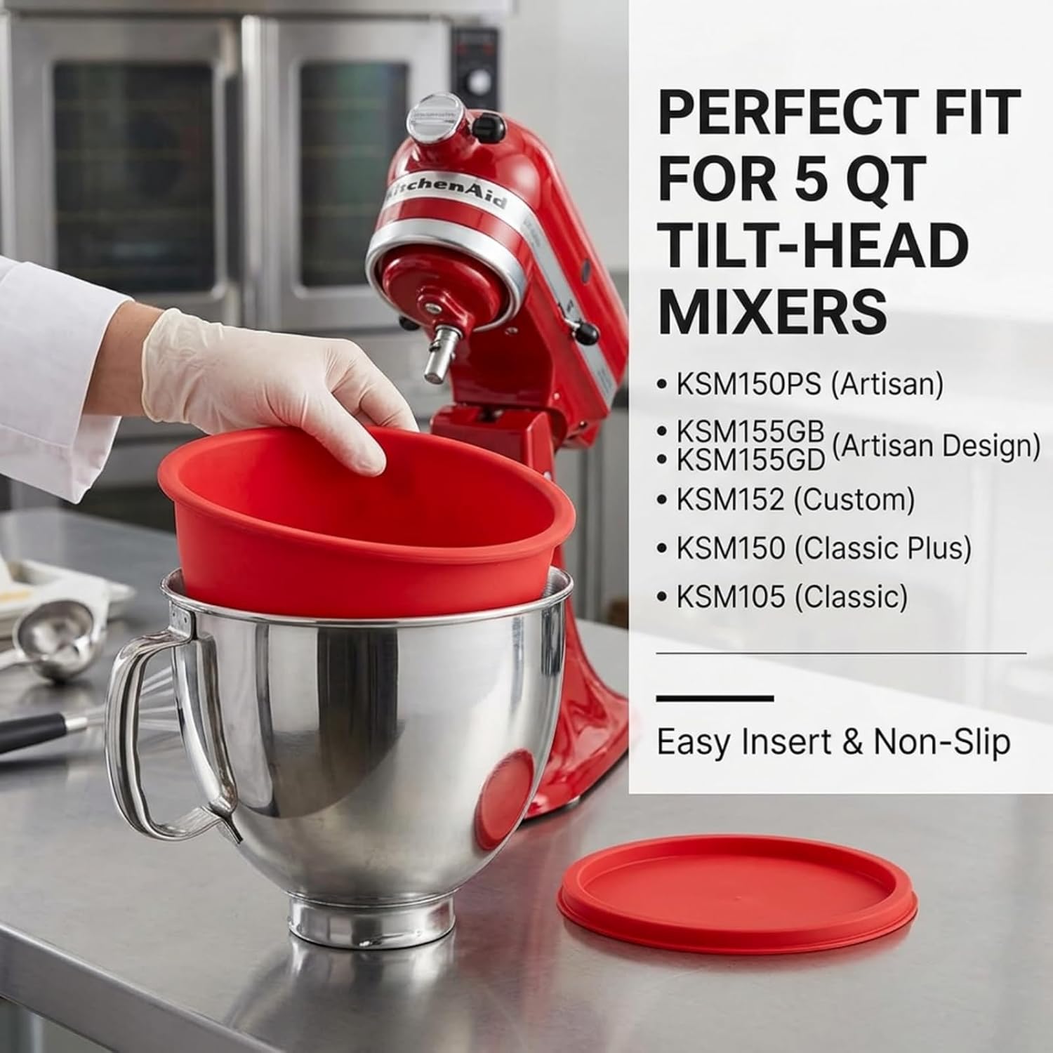 Silicone Bowl Liners for 5 Qt Tilt-Head Stand Mixers Only, Thick Odorless Non-Stick Mixing Bowl Inserts with Lids, Heat & Cold Resistant, Easy-Clean Set of 3
