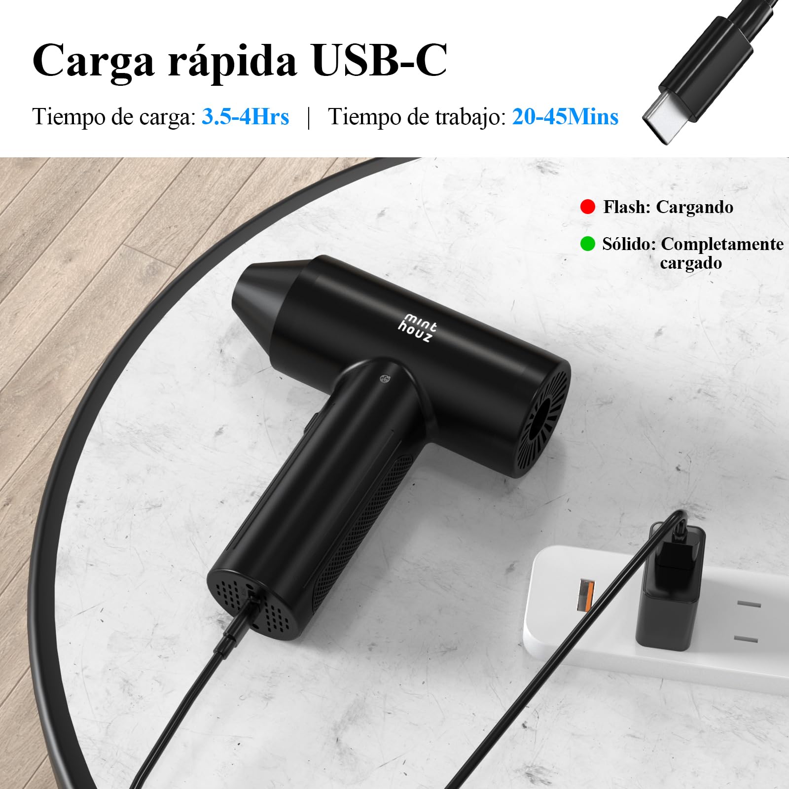 Minthouz Mini Aspiradora de Mano 3 in 1 Multifunción 120W Soplador de Polvo Eléctrico 12800PA, USB 7500mAH Aspirador Coche Potente,para el Hogar Mascota/Ordenador/Teclado