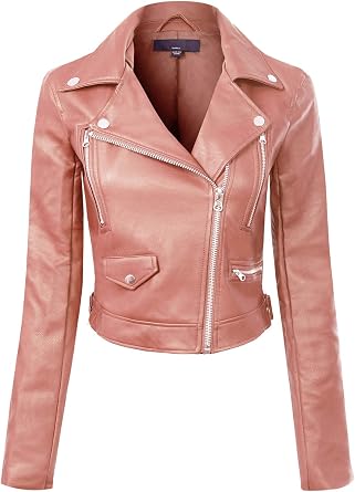 Design by Olivia Womens Long Sleeve Zipper Closure Moto Biker Faux Leather Jacket