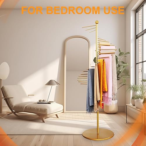 Miniatura 7 de Soporte de exhibición de bufandas, soporte de bufanda en espiral de 30 varillas de 67 pulgadas, estante de exhibición de bufanda dorada para tienda