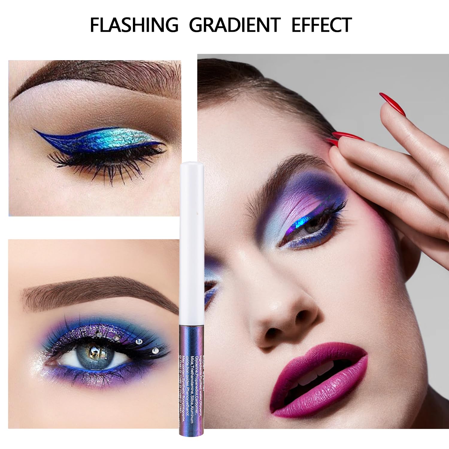 Chameleon Purple Blue Glitter Liquid Eyeliner, Long-lasting Waterproof Multi-Dimensional Shimmering Effect - Image 4
