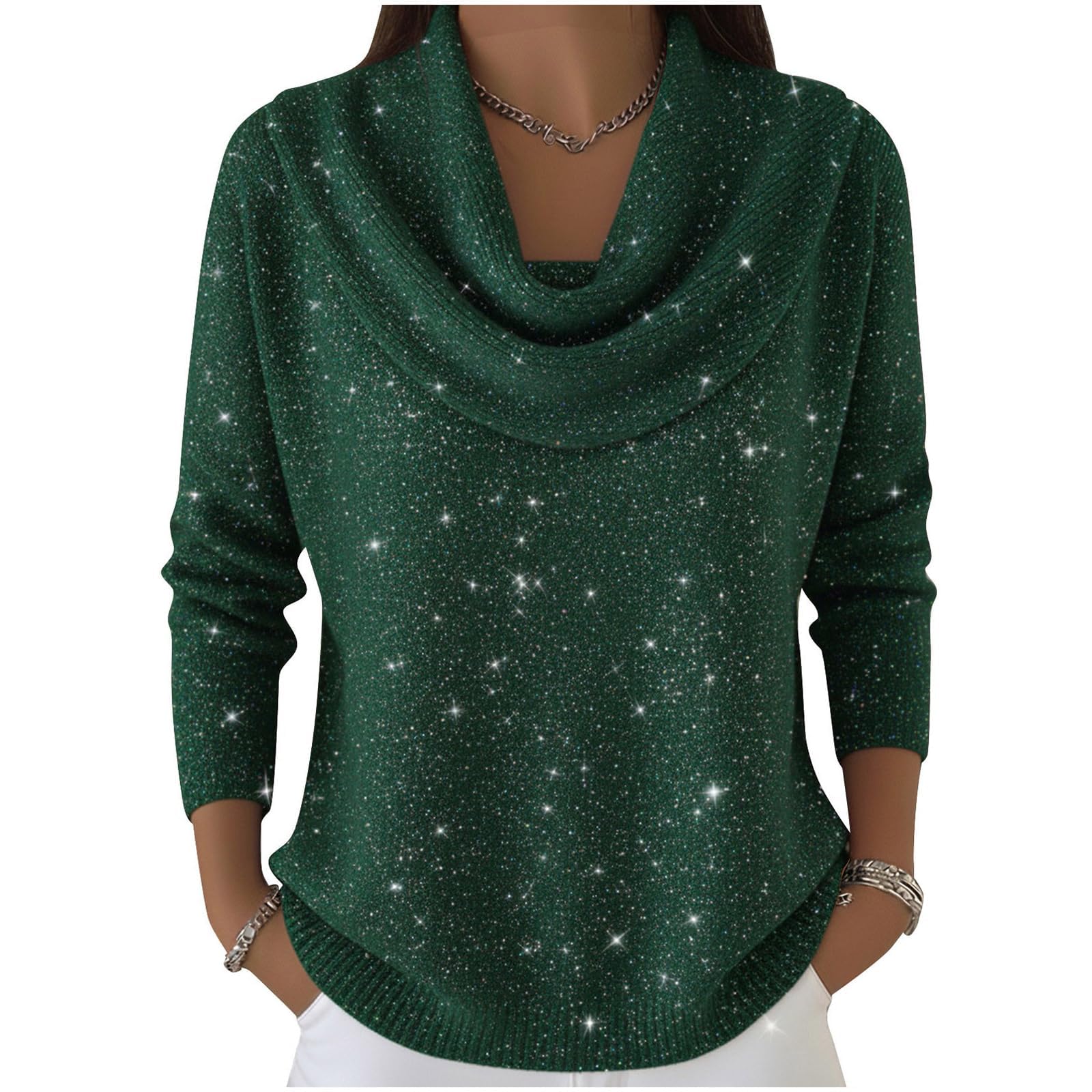 Cozy Sequin Sweaters for Women 2025 Knitted Casual Loose Pullover Sparkly Sweaters for Women Fall Winter Tops