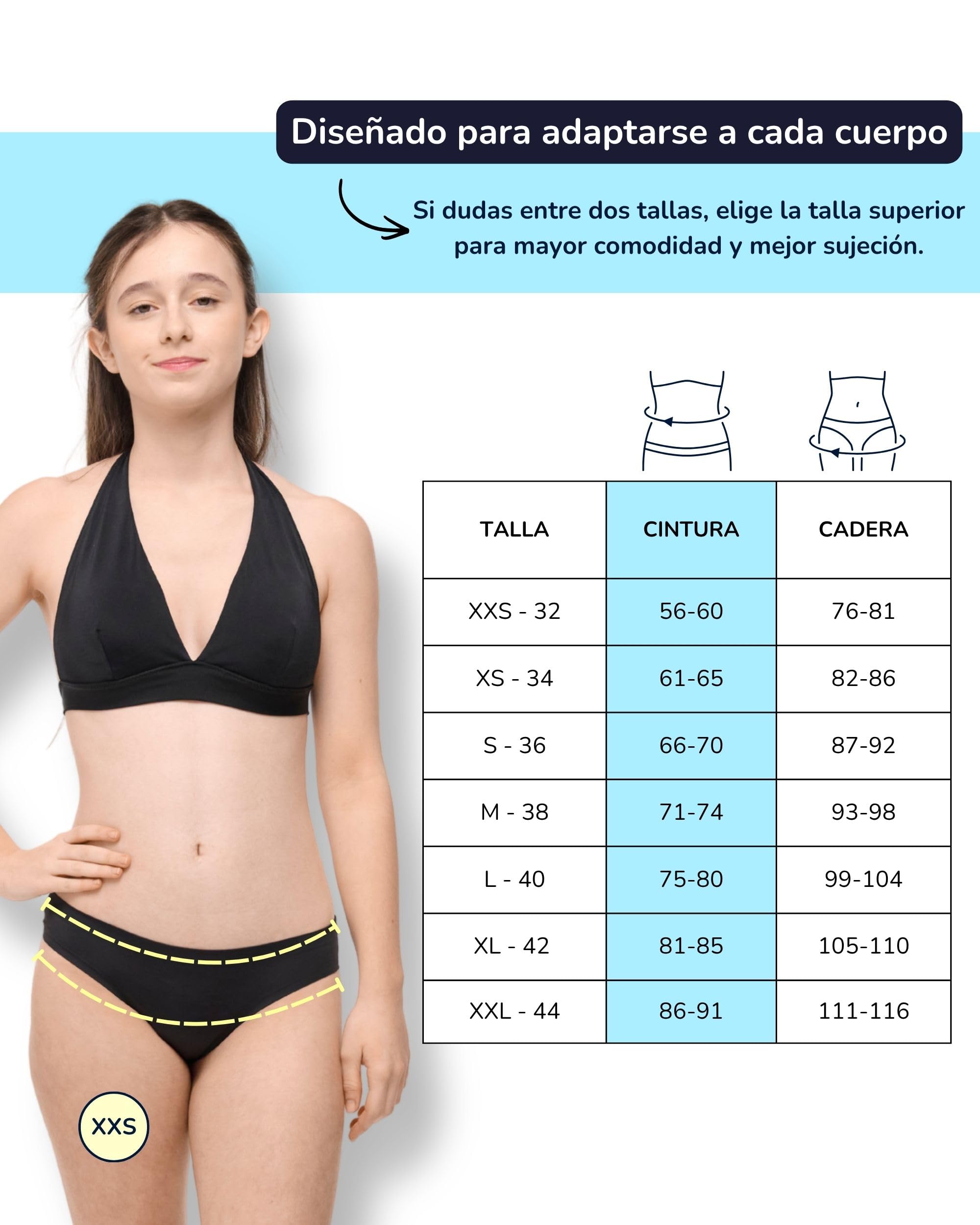 SORIO® Bikini Menstrual Sin Costuras para Mujer y Niña - Flujo Medio | Efecto Segunda Piel Discreto - Absorbente, Antifugas y Antiolor - Equivale a 2-3 Tampones - Piscina y Playa