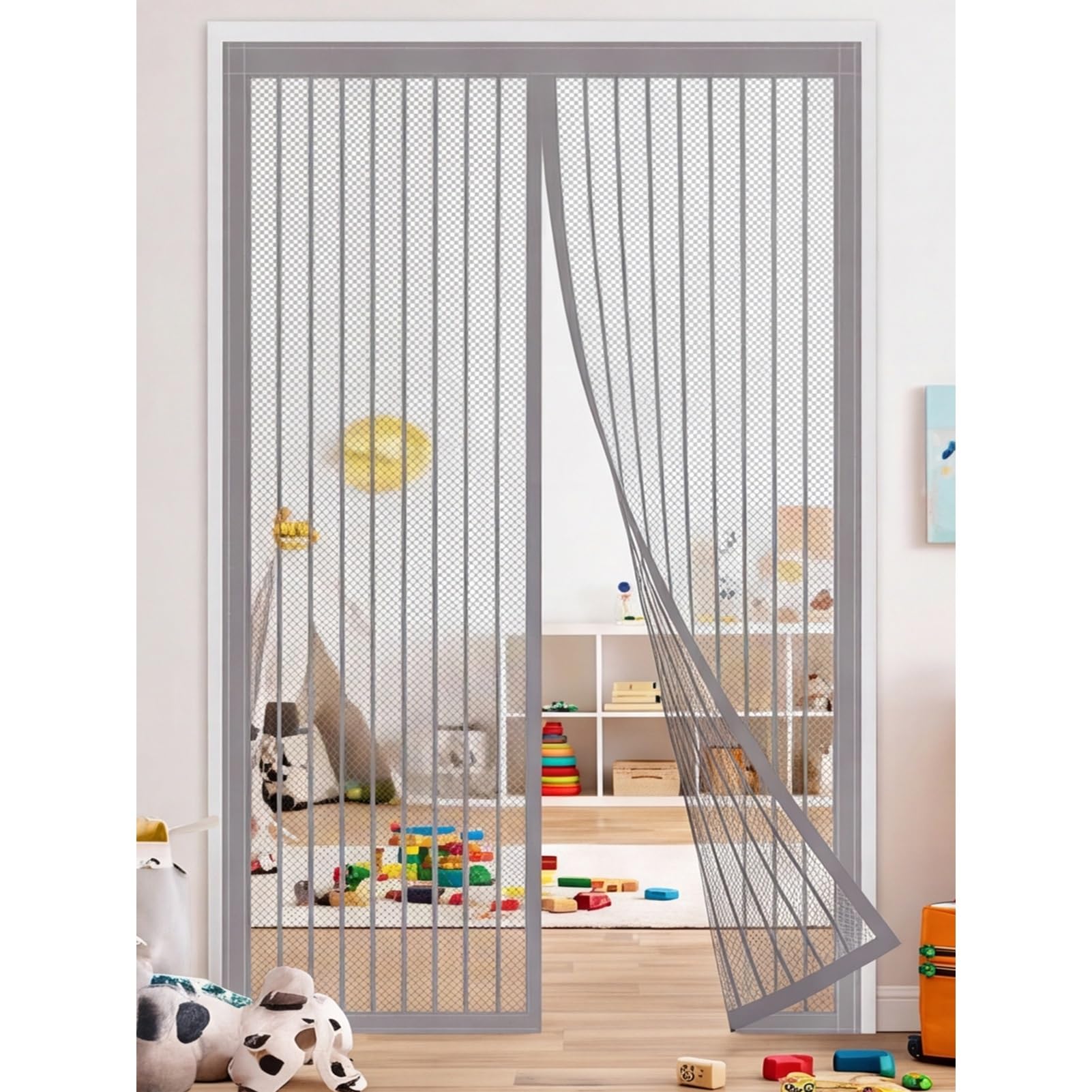 Yxrs Grey Magnetic Fly Screens 141 X 243 Cm Frame Hook & Loop Hundreds Of Sizes Duty Door Screen Keep Bugs Out & Lets Fresh Air In Easy To Install Without Drilling,