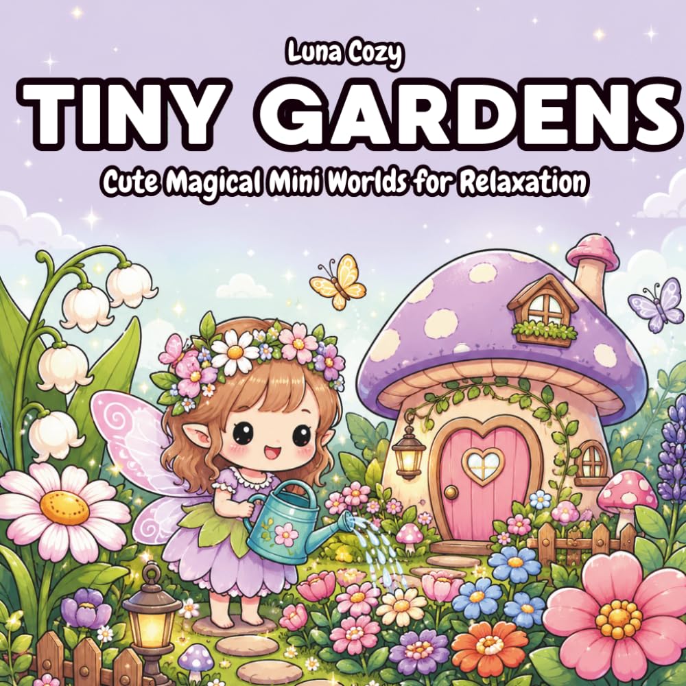 Cute Tiny Garden Coloring Book: Cozy Fairy Gardens, Mushroom Houses, and Adorable Animal Scenes for Relaxing Creativity