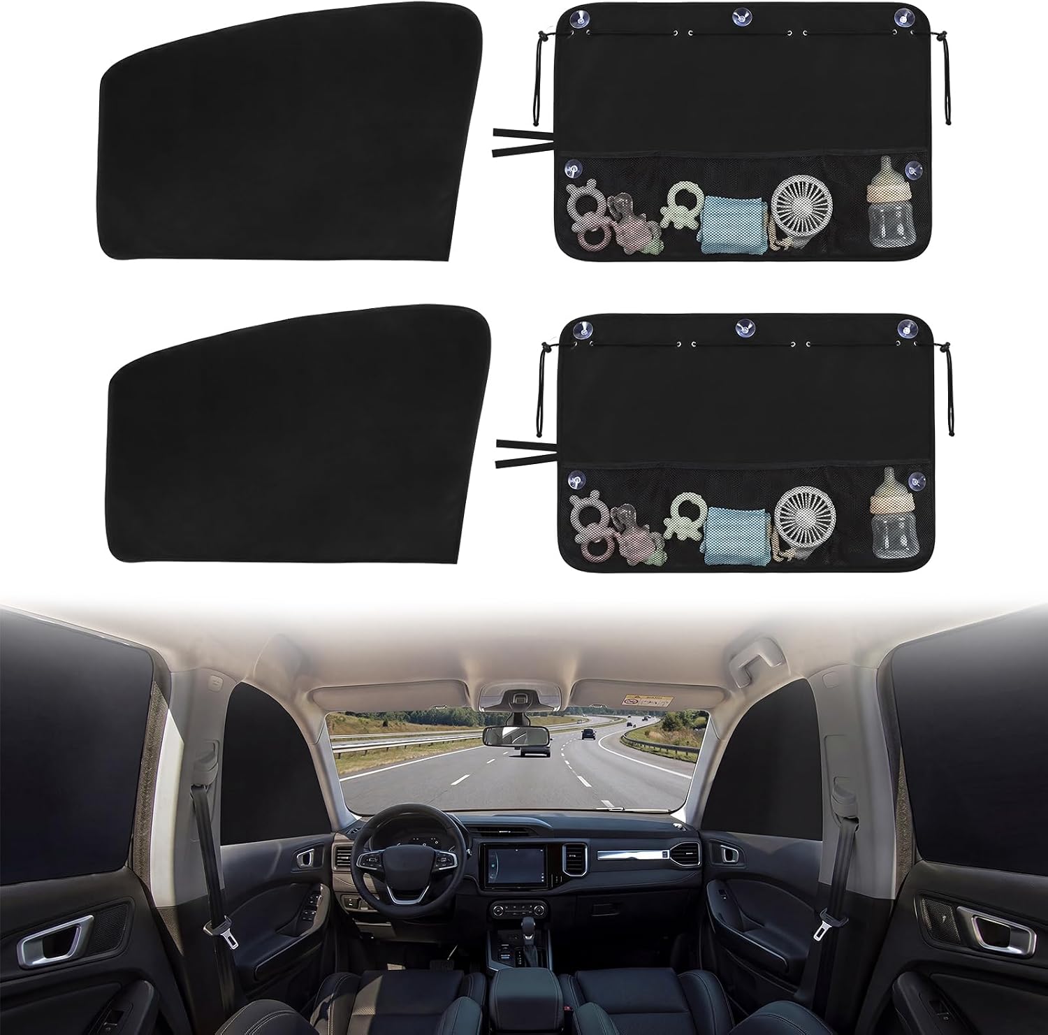 BBTO 4pcs Car Window Sun Shades Black Blackout Magnetic Side Window Shades
