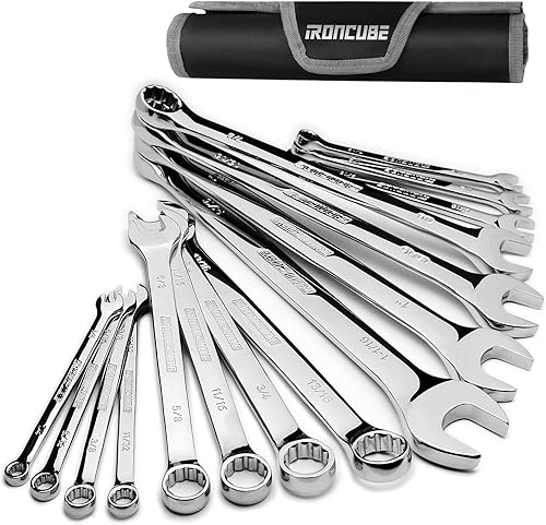 Juego de llaves combinadas métricas largas 15 piezas de 0.315 in a 0.866 in - acero al cromo vanadio - pulido espejo con bolsa de transporte para
