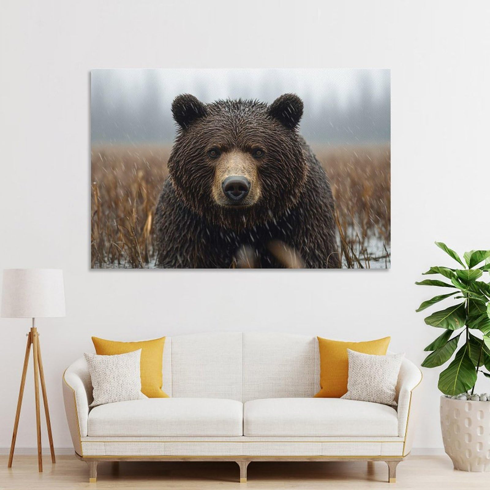 Junmoney Unframe-Style-16 Grizzly Bear In The Rain Canvas Wall Decor, 12X18inch(30X45cm), For Gallery Wall Decor And Room Displays, Wall Decor Suited To Curated Displays