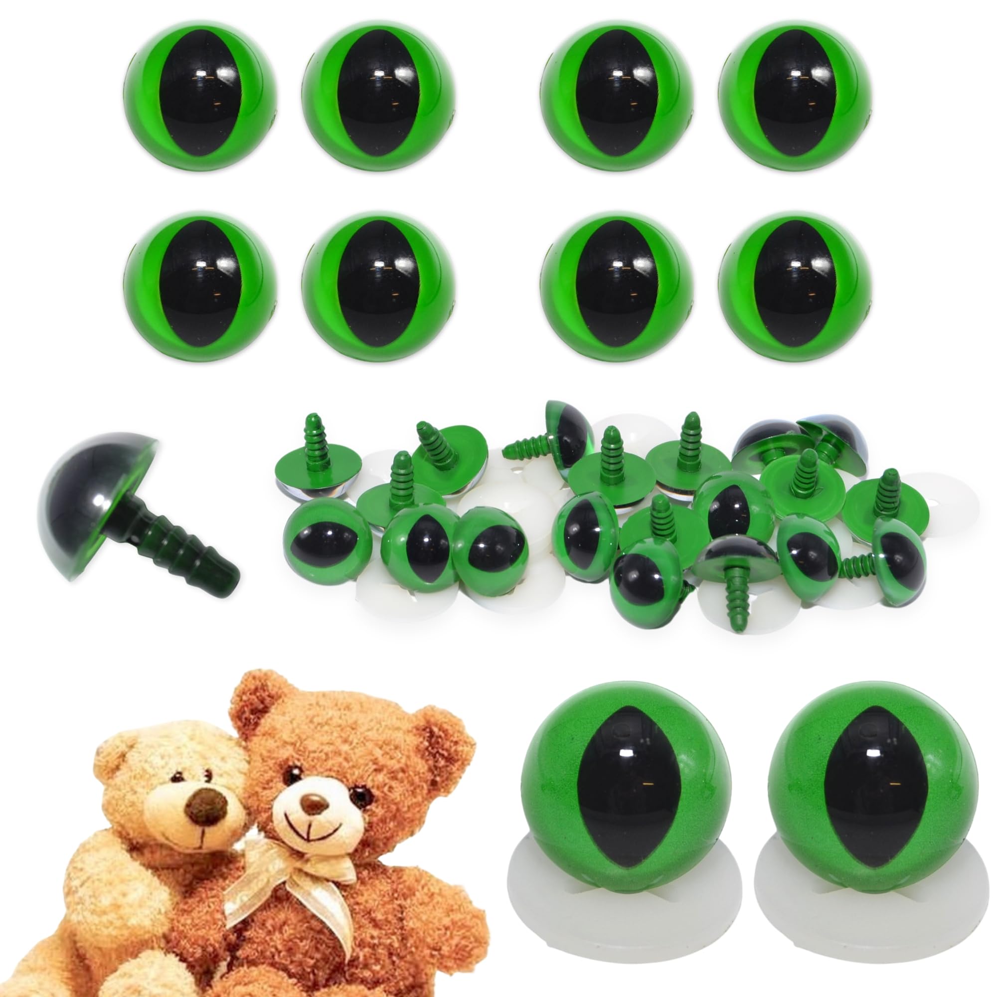 celloexpress 18mm Green Cats Eyes with Plastic Backs - Safety Eyes for Soft Toy Teddy Bear Animal Making (Pack of 4 Pairs)