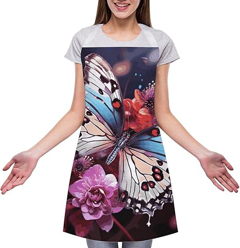 Miniatura 3 de MUSM Apron for Adults - 27.6 X 31.5 Inch, Heavy-Duty Polyester Aprons with Two Large Pockets, Waterproof Colorful Butterflies on Flowers Kitchen