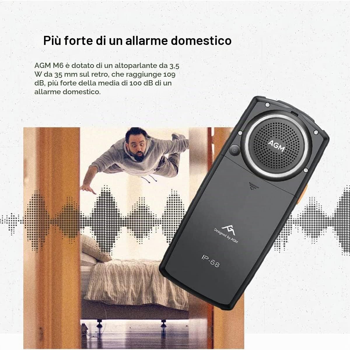 AGM M6 Telefono Robusto 4G Telefono Cellulare per Anziani, Doppia SIM, Altoparlante 109dB, Contatto di Emergenza SOS, 2500mAh, Schermo da 2,4", Telefono Cellulare a Pulsanti Grandi, 48MB RAM 128MB ROM