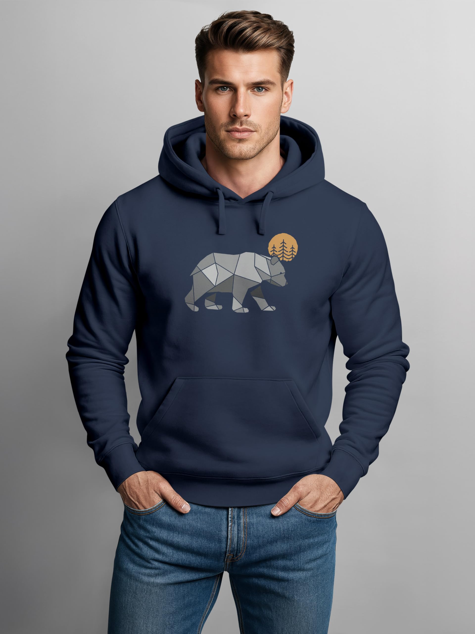 Neverless® Hoodie Herren Polygon Bär Mond Outdoor Wandern Natur Print Aufdruck Fashion Streetstyle