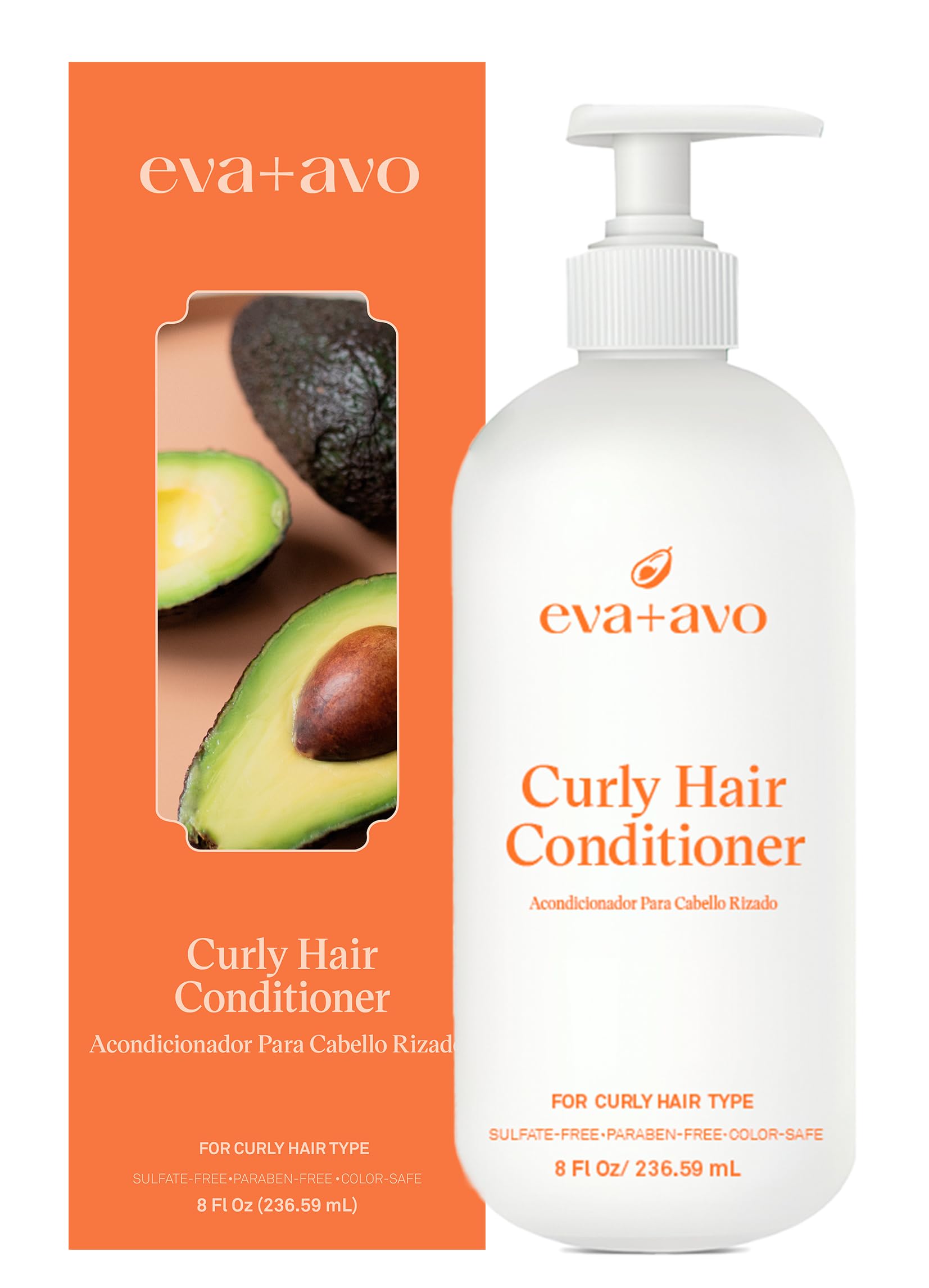 Eva + Avo Curly Hair Conditioner, Hydrating Curl Enhancing Formula for Curly and Wavy Hair, Deep Moisture Care for Dry Curls, Natural Lightweight