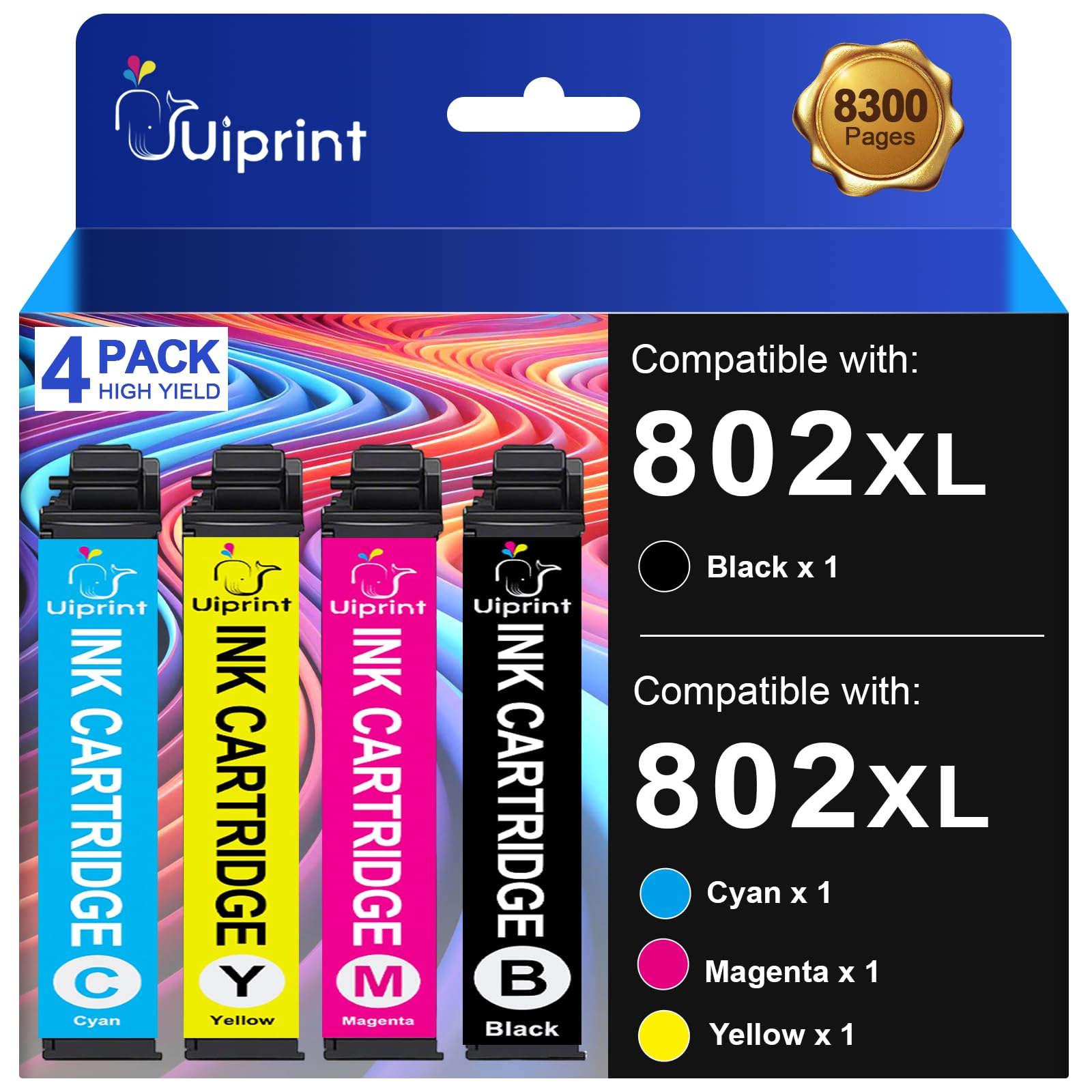 802XL Ink Cartridges Combo Pack Remanufactured Replacement for Epson 802 802XL Ink Cartridges for Epson Printer Workforce Pro WF-4740 WF-4730 WF-4720 WF-4734 EC-4020 EC-4030, 4 Pack High Yield