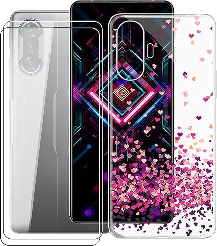 Phone Case for Redmi K40 Gaming (6.67"), with 2 x Tempered Glass Protective Film, KJYF Clear Soft TPU Shell Ultra-Thin Anti-Scratch Anti-Yellow Case