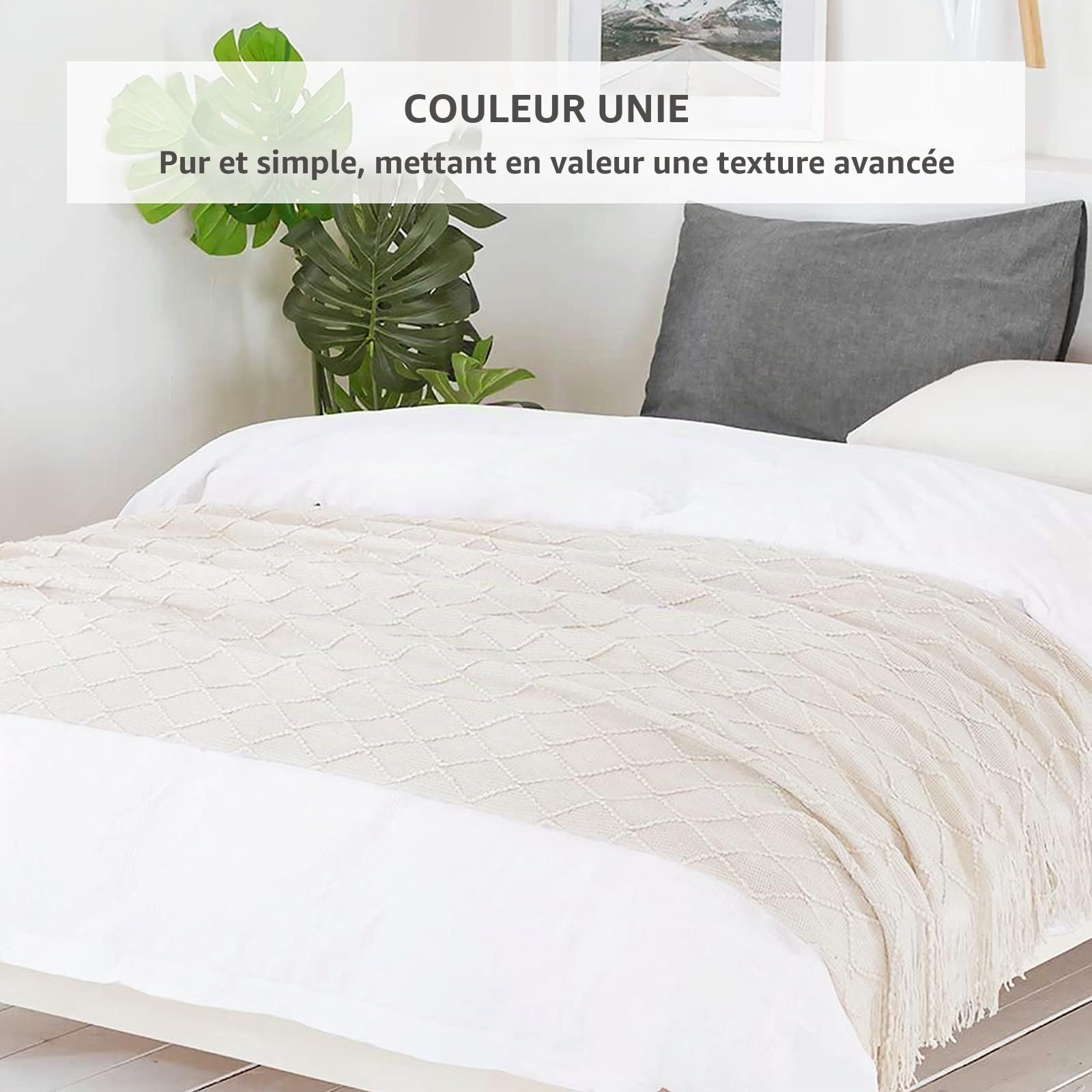 LumiSyne Couverture Tricotée Franges Jetés De Lit Couleur Solide Plaids Nordique Chaud Jeté Tapis à La Mode Doux Couverture Jeté De Canapé Couvre-Lit Décorative 130x230cm