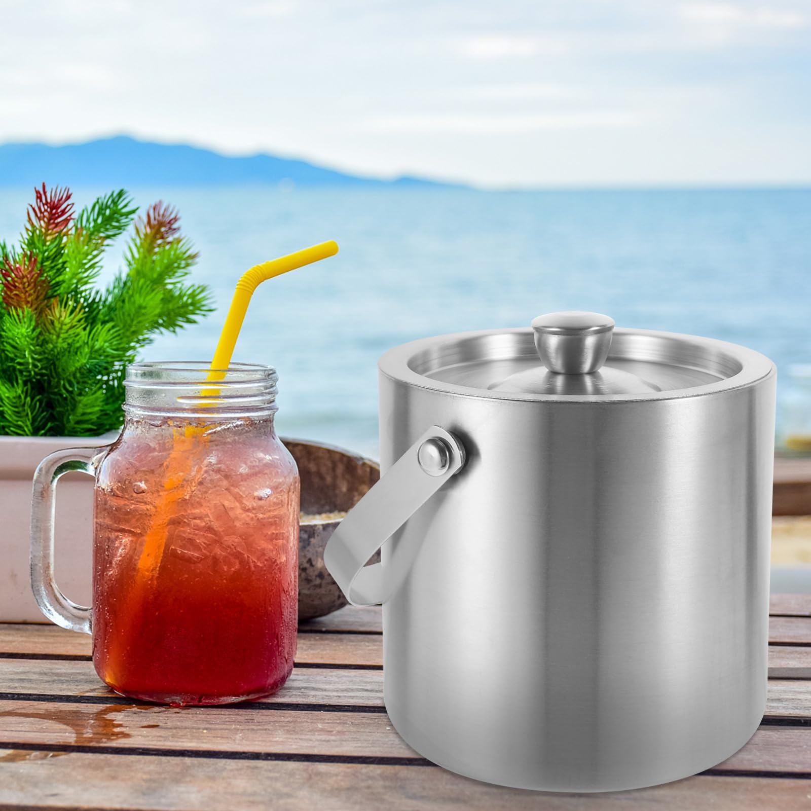 Seau à Glaçons en Acier Inoxydable à Double Paroi, Couvercle Étanche, Conçu pour Rafraîchir Vin, Bière et Boissons Lors de Fêtes et Événements