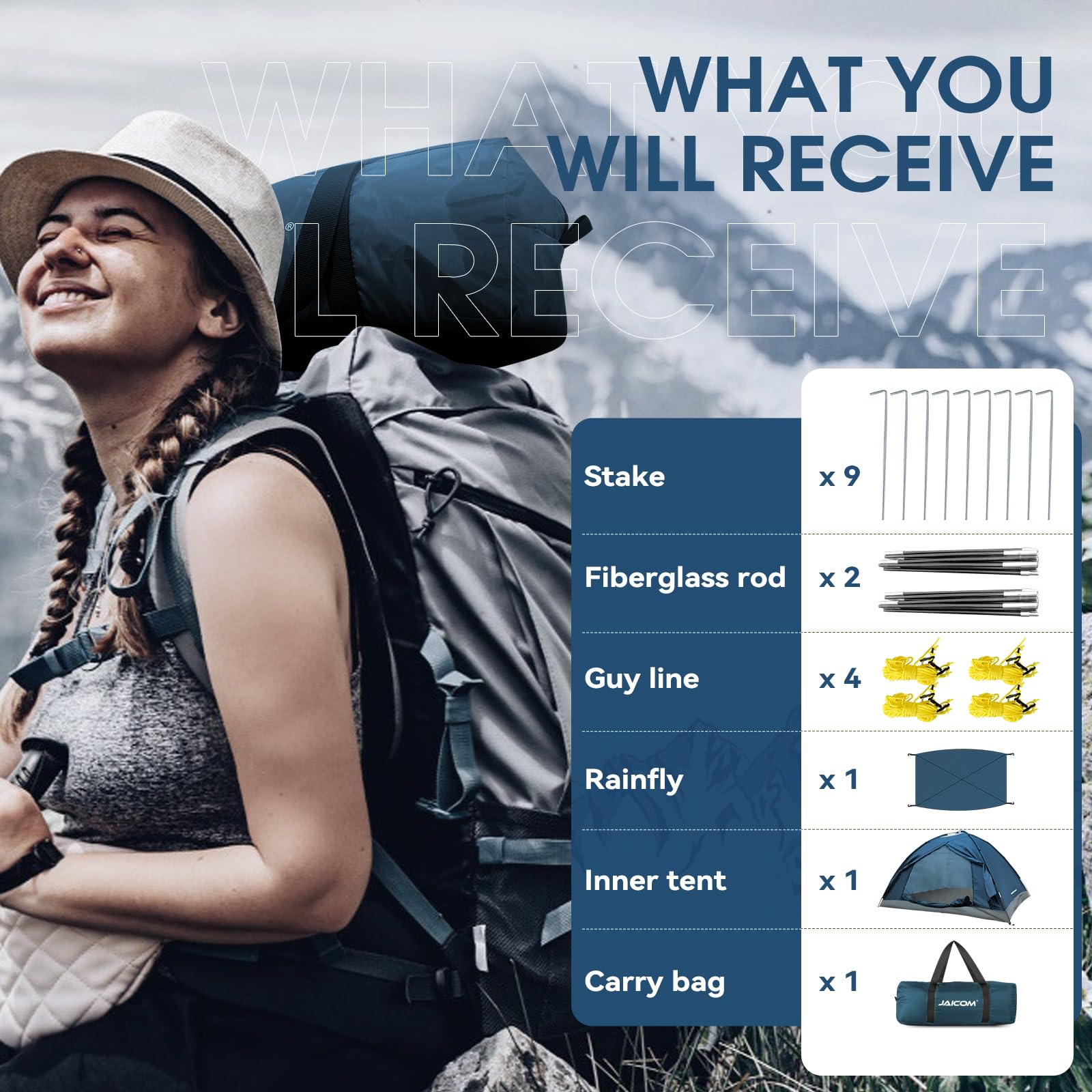 JAICOM Zelt 1-4 Personen Camping Zelt, Leicht, Stabil, Wasserdicht Kuppelzelt, 3-4 Saison Ultraleicht Zelte Mit Kleinem Packmaß, für Camping, Trekking, Familie, Outdoor