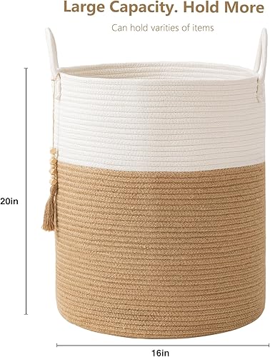 Miniatura 2 de UBBCARE Cesta de lavandería alta de 58 litros, 16 x 20 pulgadas, cesta de almacenamiento de cuerda tejida grande con asas, cesta de lavandería para