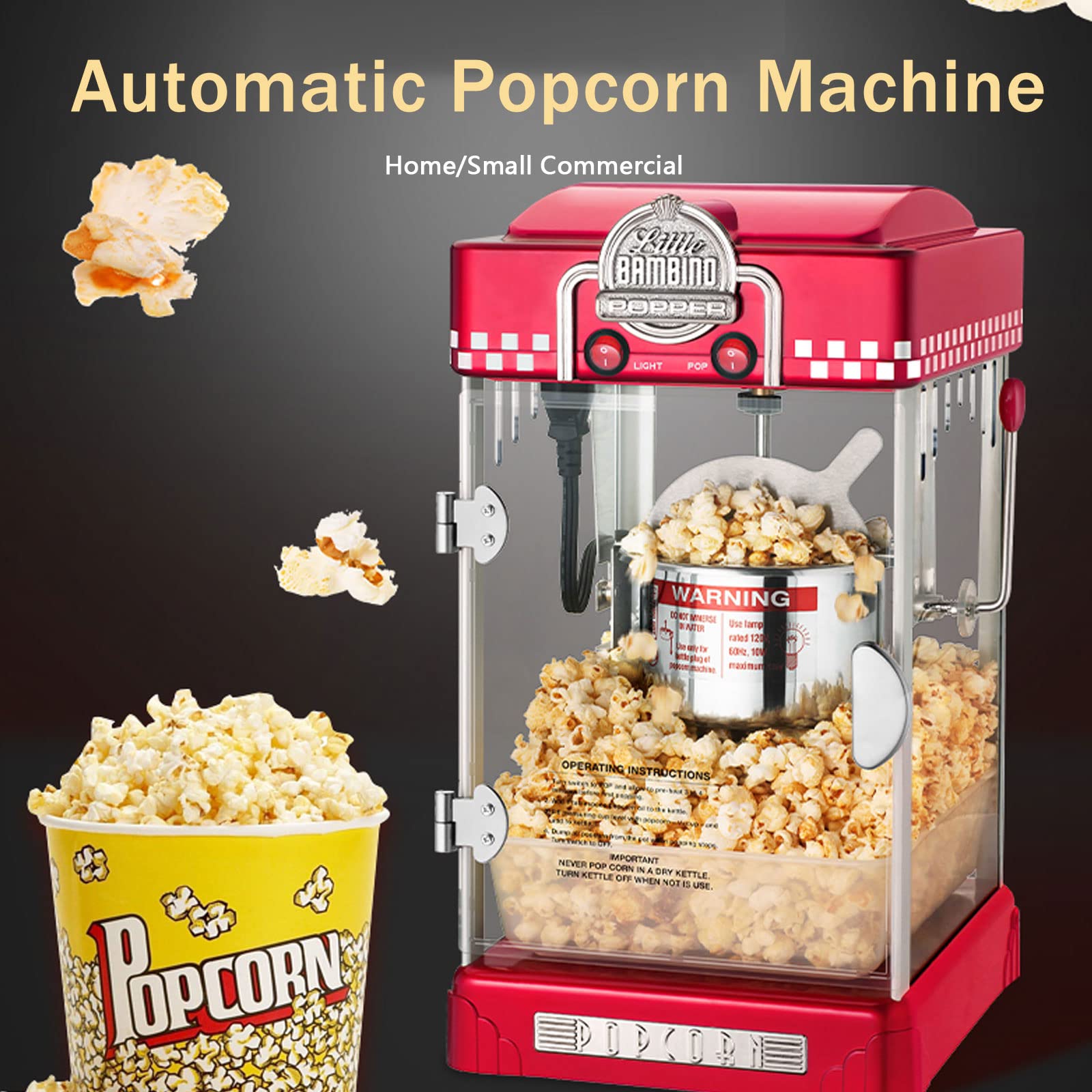 Máquina de Palomitas, Palomitero, 300W, Palomitero para el Hogar, con Revestimiento Antiadherente y Superficie de Calentamiento Extraíble, para Películas Caseras y Fiestas de Navidad, Popcorn,Rojo