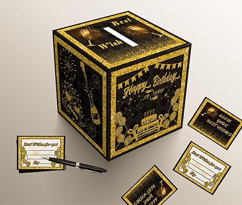 Miniatura 5 de 55 decoraciones de fiesta de cumpleaños número 50, cajas de decoración multifuncionales 3 en 1 de oro negro incluye caja de globos, caja de tarjetas