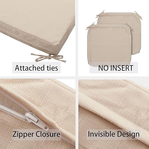 Miniatura 4 de Juego de 2 fundas de cojín para patio al aire libre resistentes al agua con lazos, funda de cojín, funda de asiento para muebles de patio, cojín