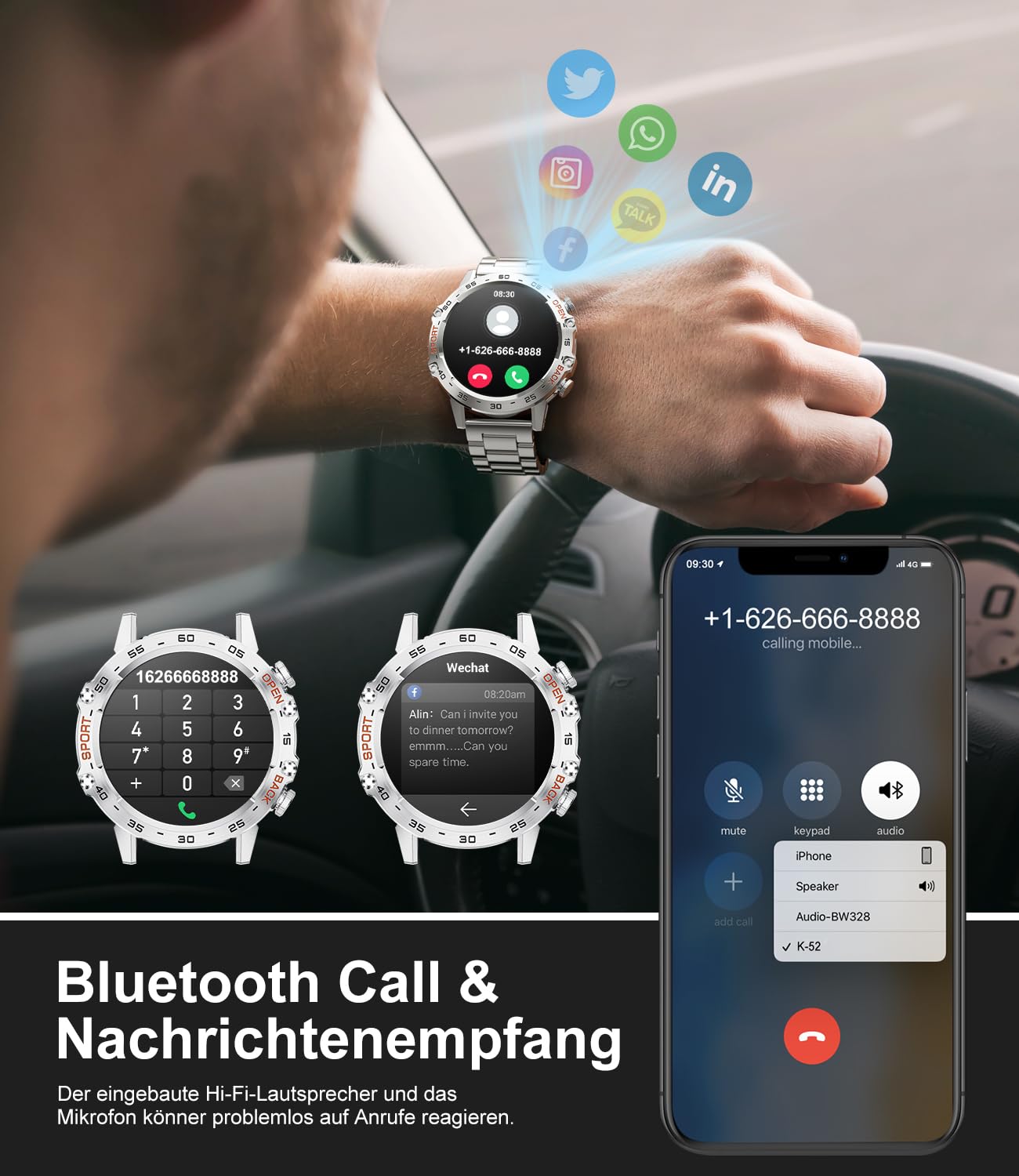 LIGE męski smartwatch smartwatch 1,39'' do połączenia Bluetooth Android iOS Krokomierz Sport Cardiofrequence, inteligentny zegarek 111 wodoodpornych trybów sportowych IP68 podłączony stoper