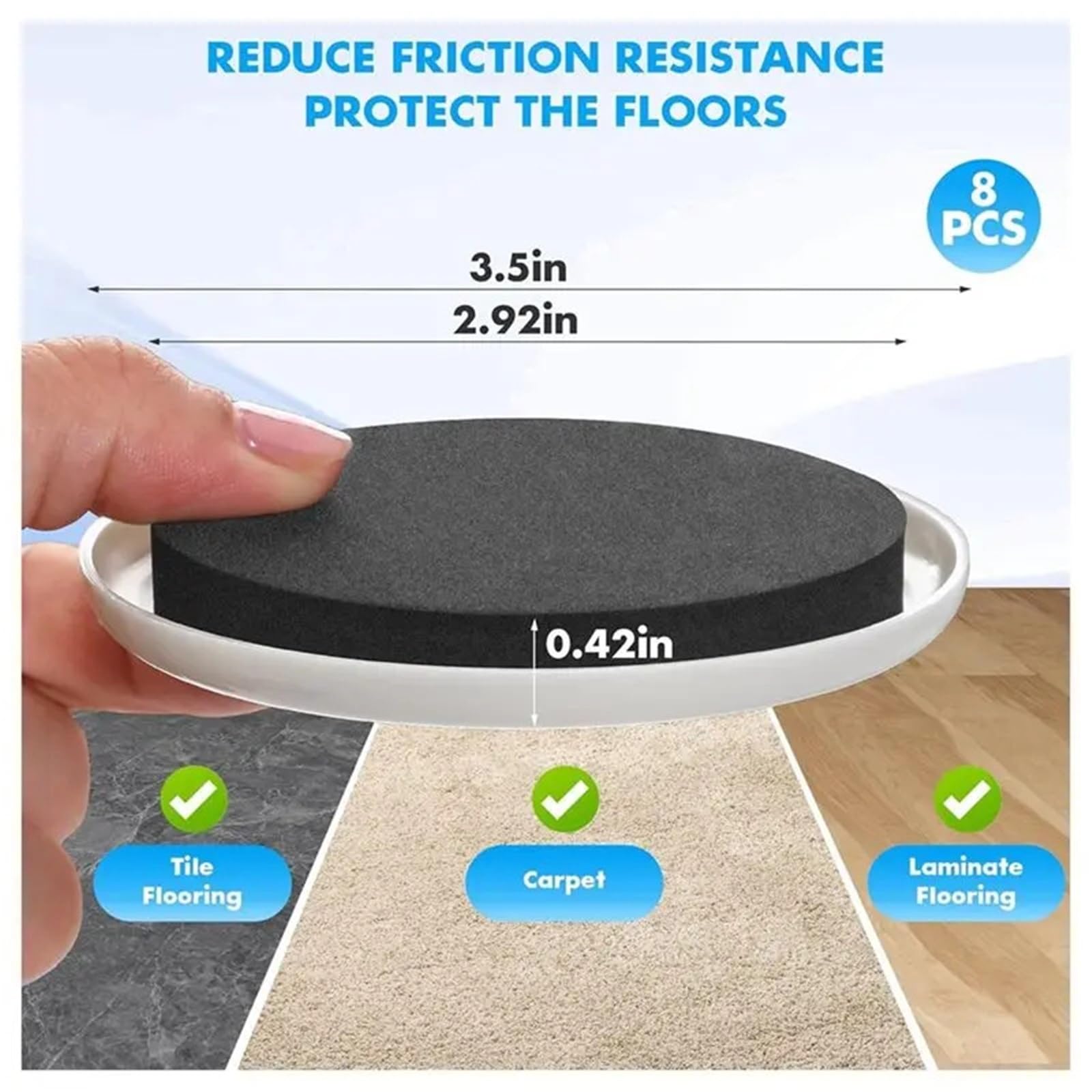 Fieltro Adhesivo Protectores de Piso Deslizadores Muebles plástico Fieltro | Paquete de 16 unidades de 3,5 pulgadas for alfombras de madera dura y electrodomésticos pesados