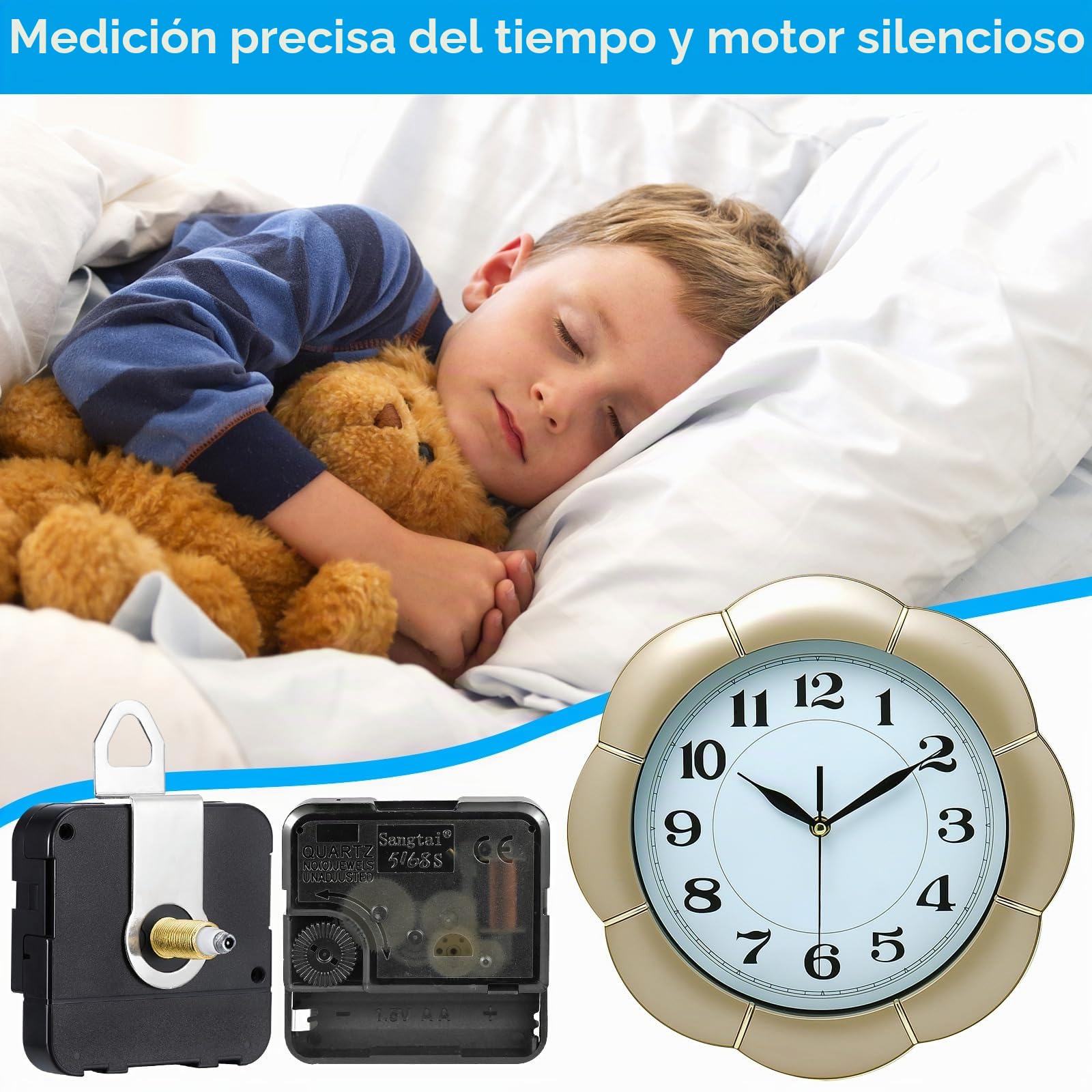 7 Piezas Mecanismo Reloj de Pared, Mecanismos de Movimiento con 7 Diferentes Pares de Manecillas, Cuarzo Silencioso Movimiento de Reloj para DIY Reparación de Reloj Reemplazo de Piezas