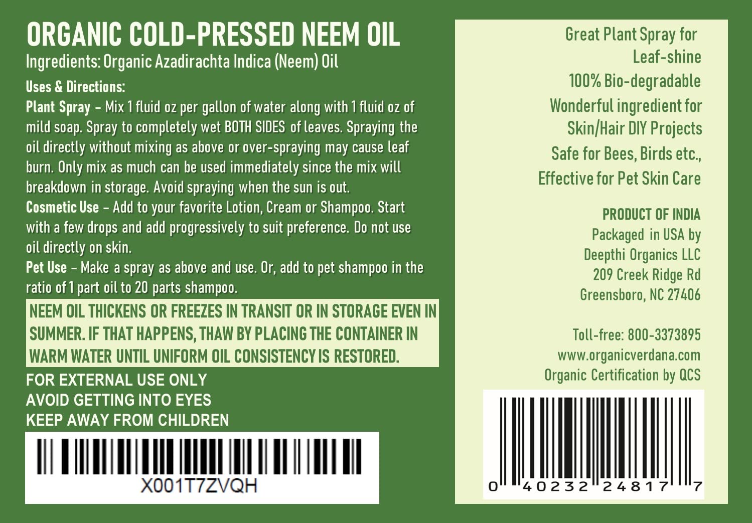 Verdana Pure Neem Oil for Plants – 1 Gallon (128 Fl Oz) – Organic, Cold Pressed, Unrefined, Non-GMO – 100% Natural Spray for Plant Leaf Shine, DIY Beauty, Soap Making – No Additives - Image 3
